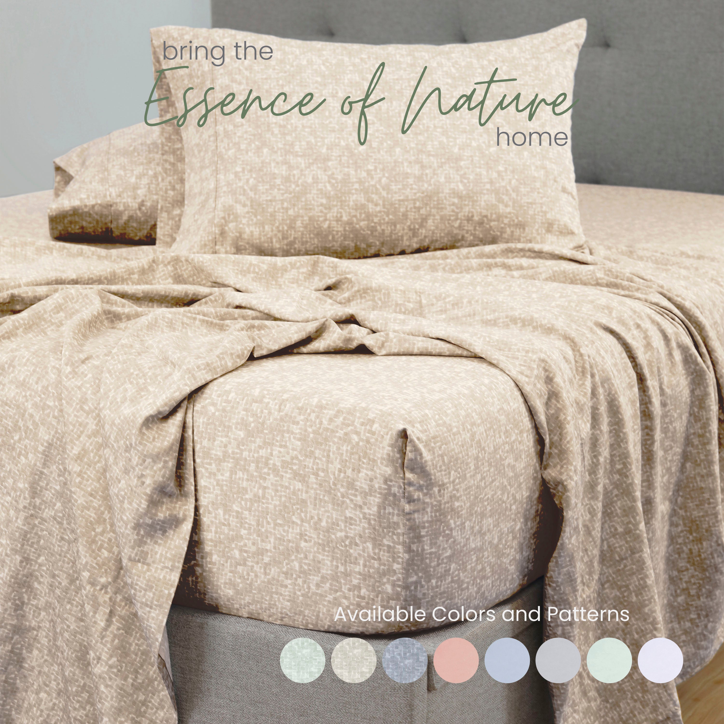 Linen textured bedding set on a bed