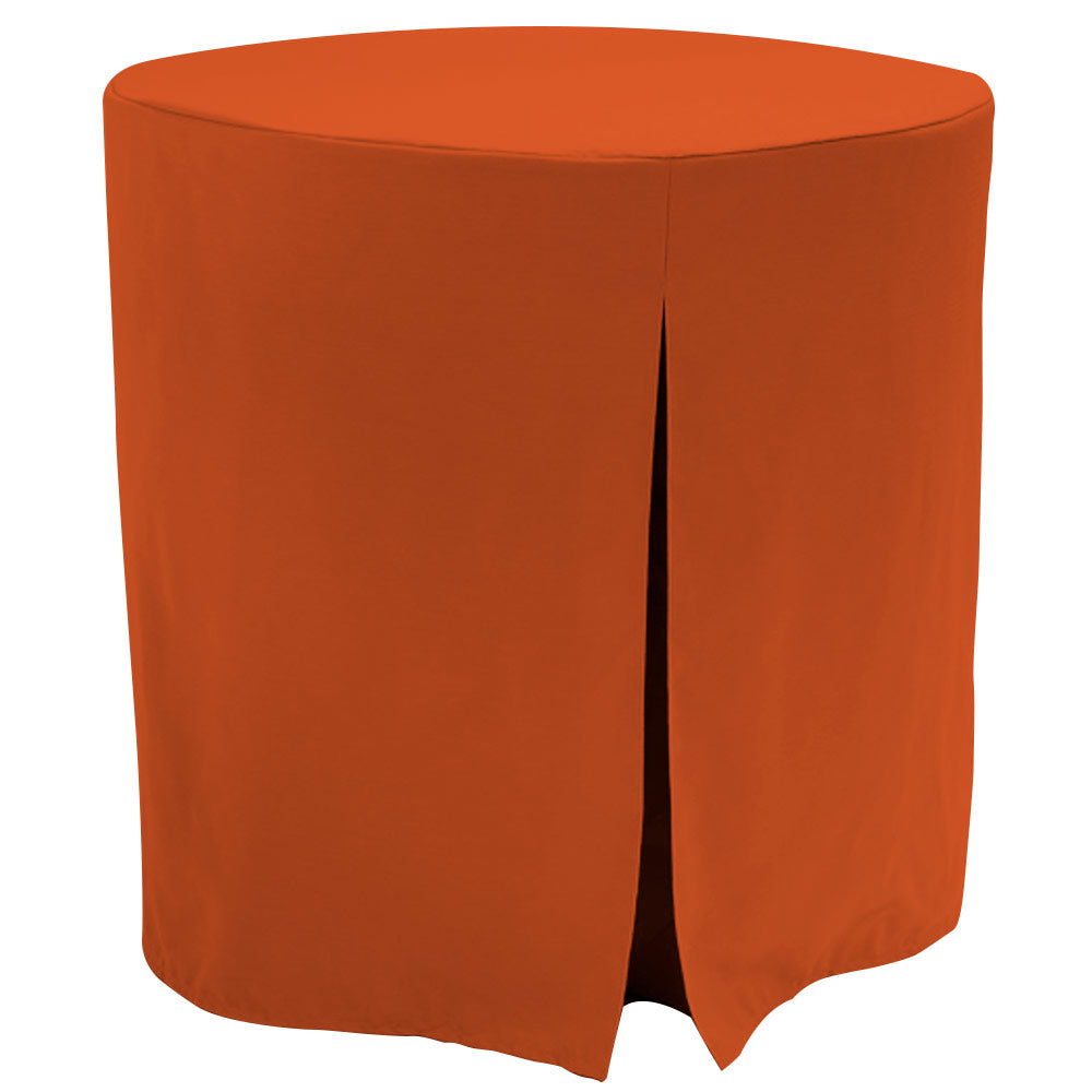 Round table cover in orange, designed to fit a 30-inch table with a slit for easy placement.