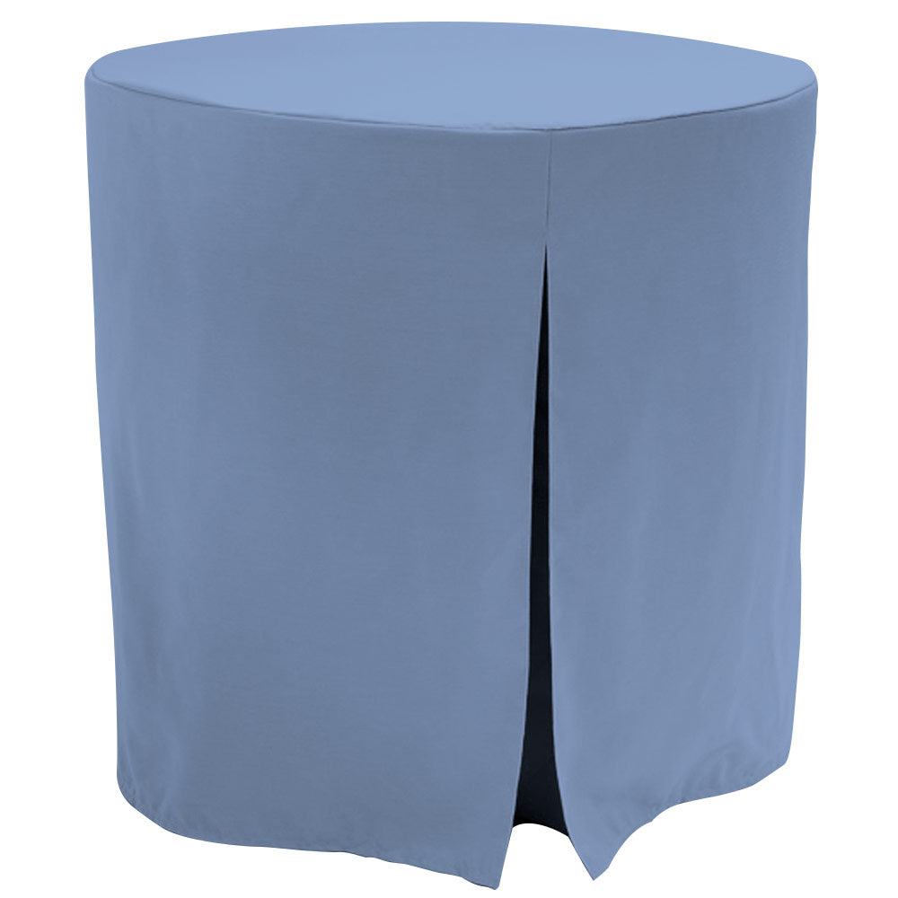 Round table cover in light blue fabric with a slit for easy placement, designed for 30-inch tables.