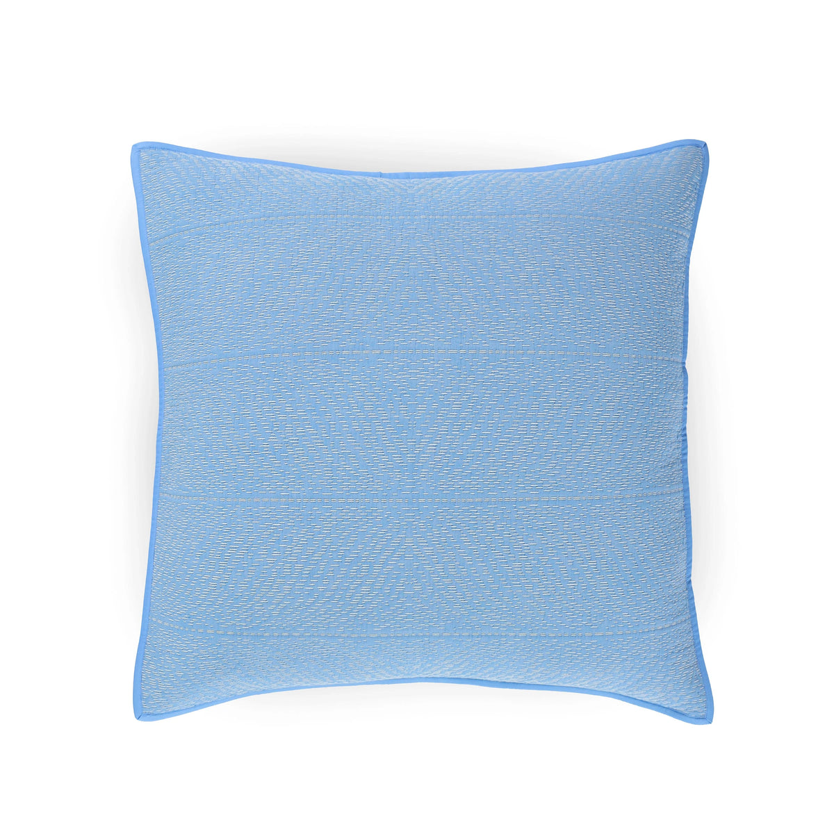 Front view of blue sham with a white background.