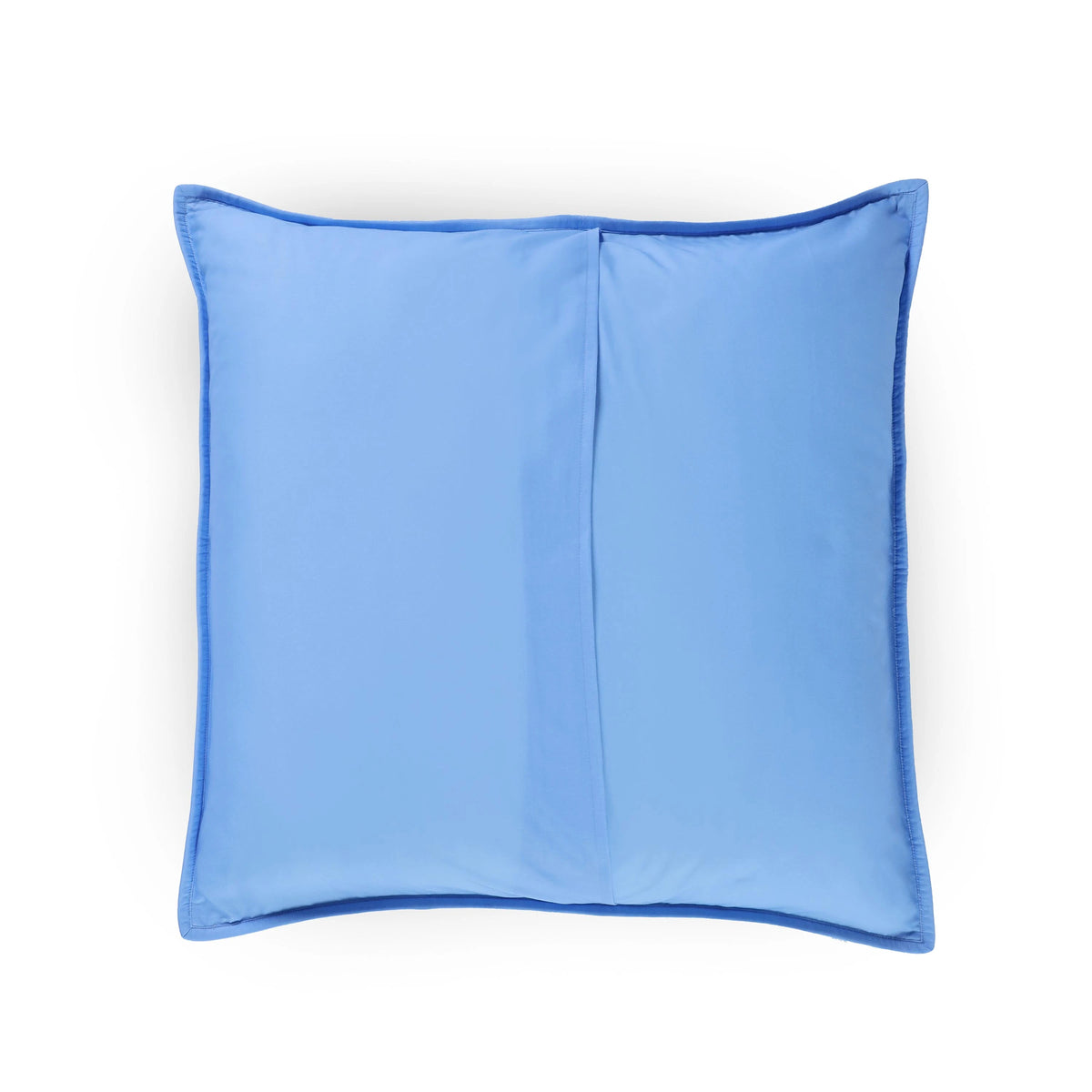 Back view of blue sham with a white background.