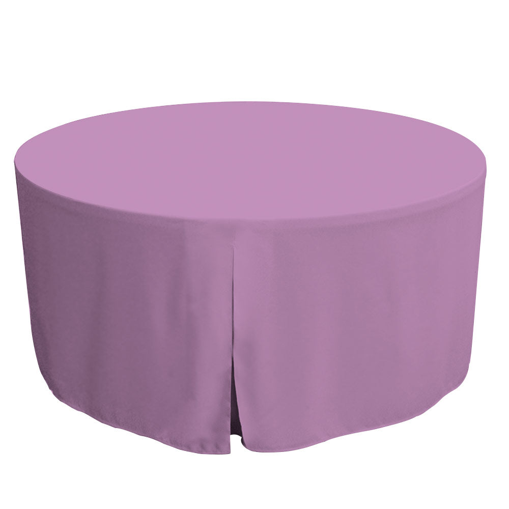 Round table cover in lavender, designed for a 60-inch table, with a draped edge.