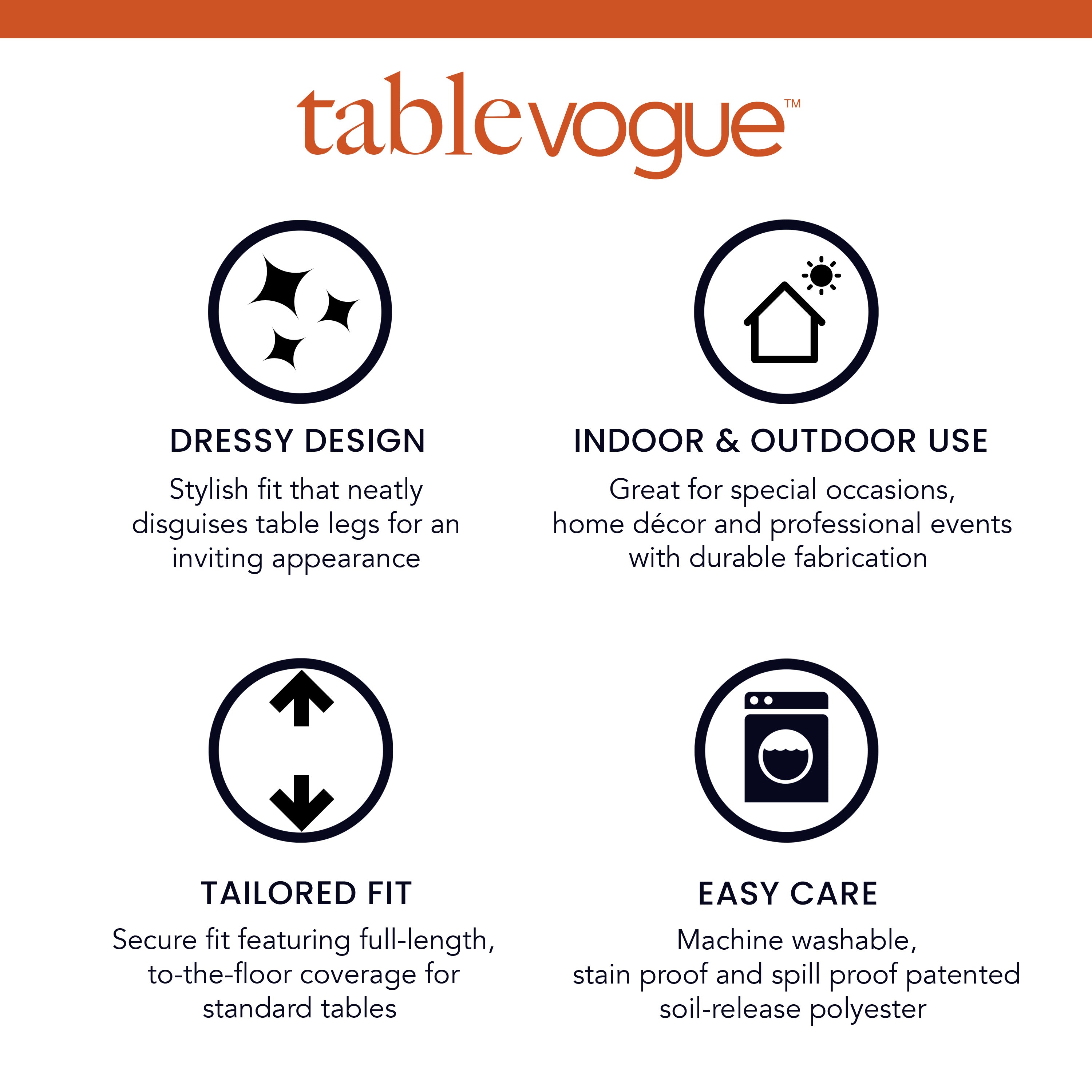 Round table cover with a tailored fit, suitable for indoor and outdoor use, and machine washable for easy care.