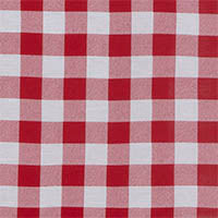 Red and white checkered fabric with a classic gingham pattern.