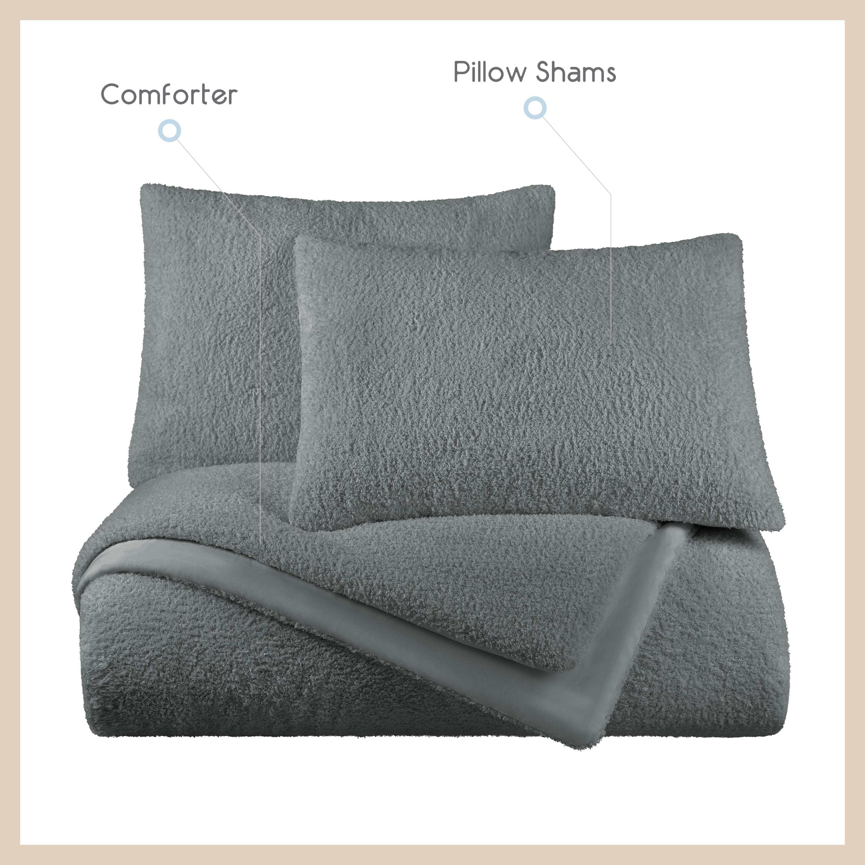 Gray comforter set featuring a textured comforter and two matching pillow shams.
