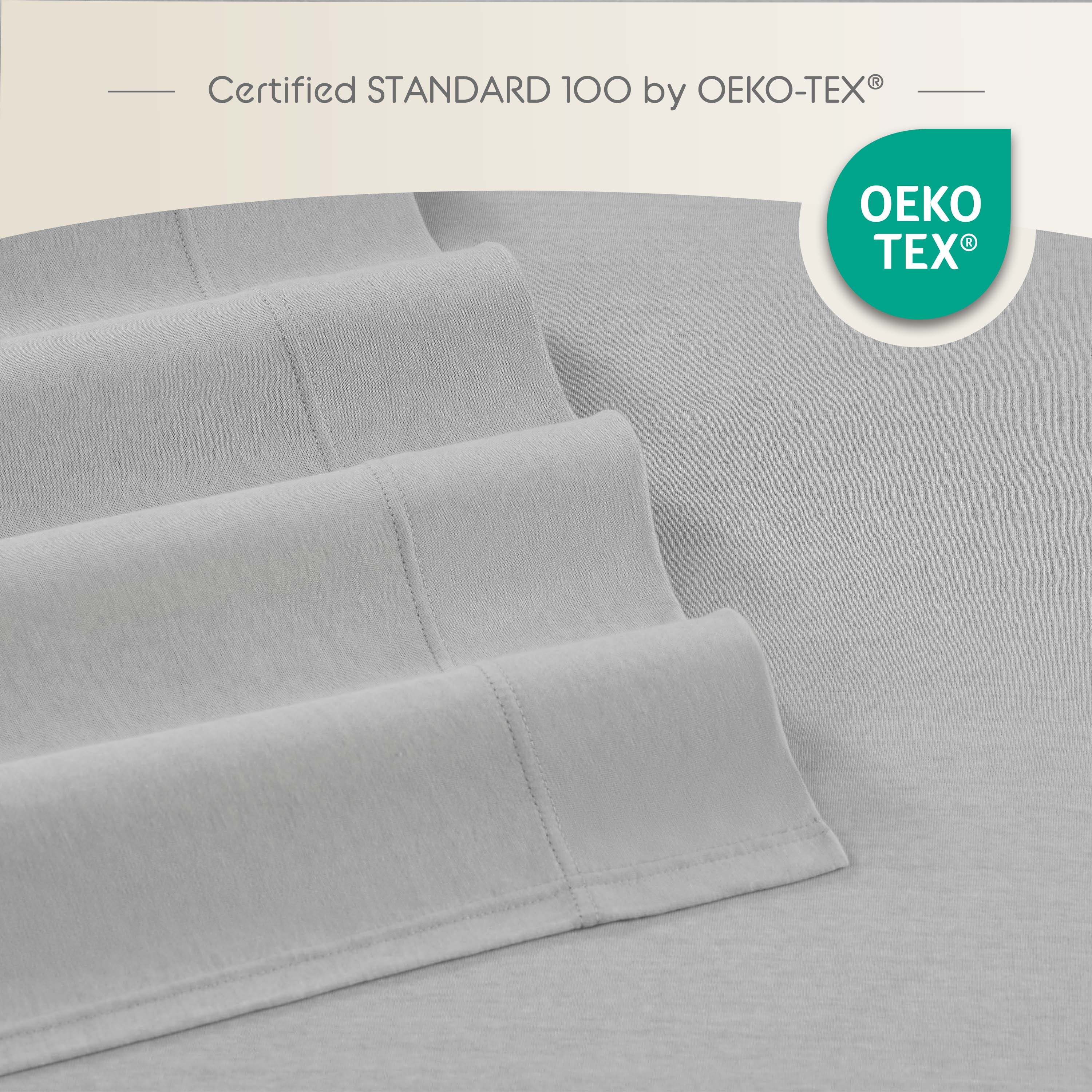 Gray sheet set with a smooth texture and visible stitching details.