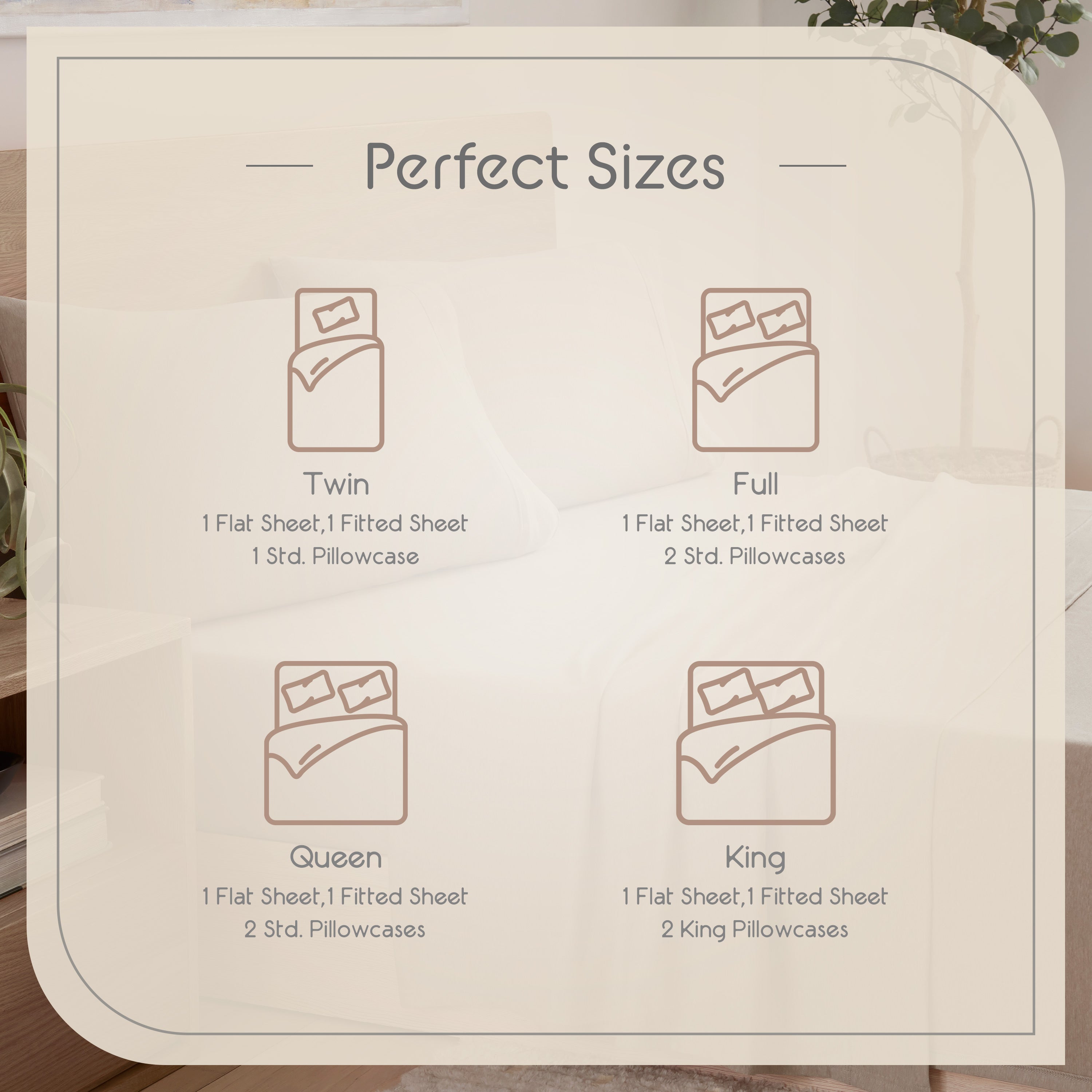 Sizes and components of the Vellux Snuggle Sheet Set: Twin, Full, Queen, and King options listed with sheet details.