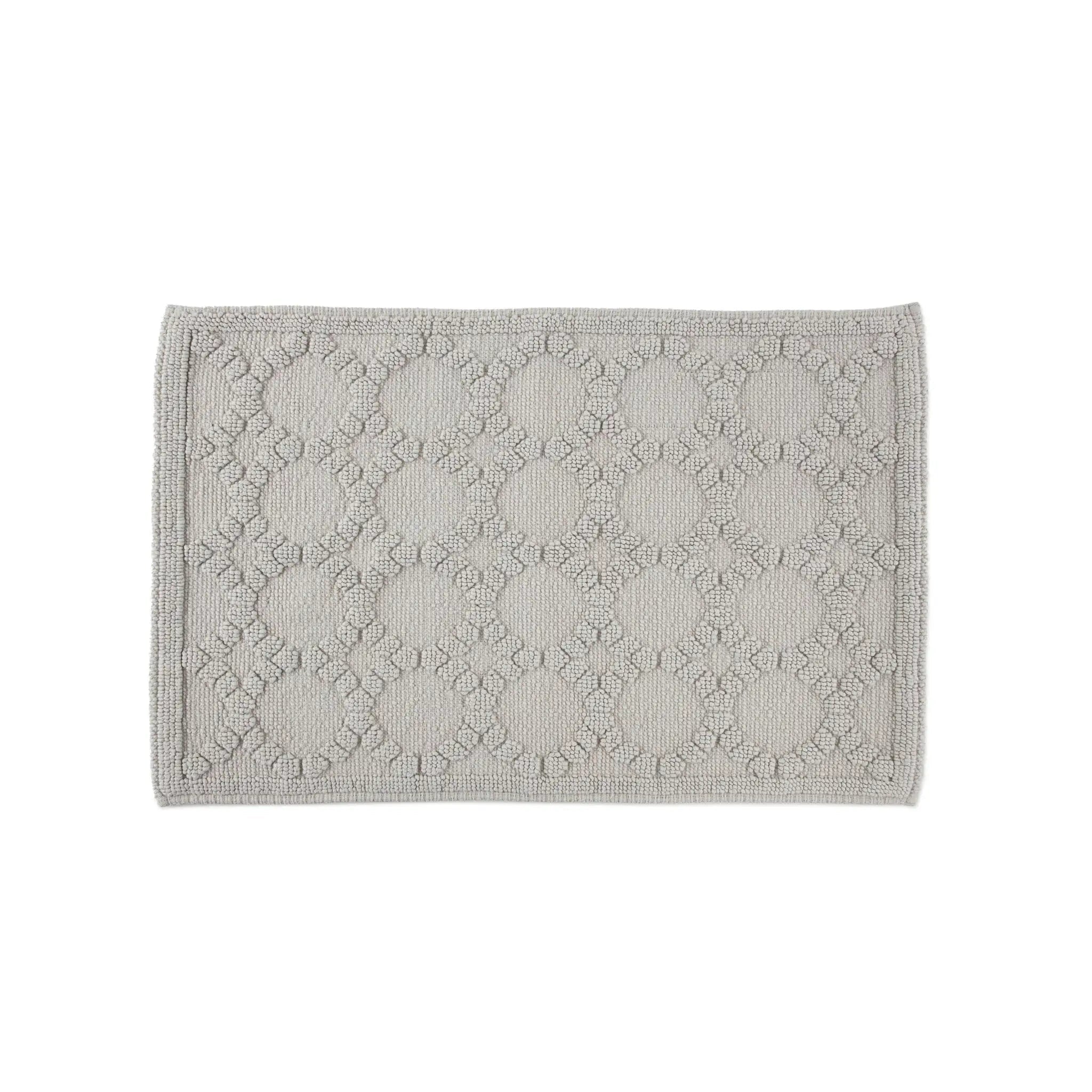 A rectangular gray bath rug, shown flat against a white background.