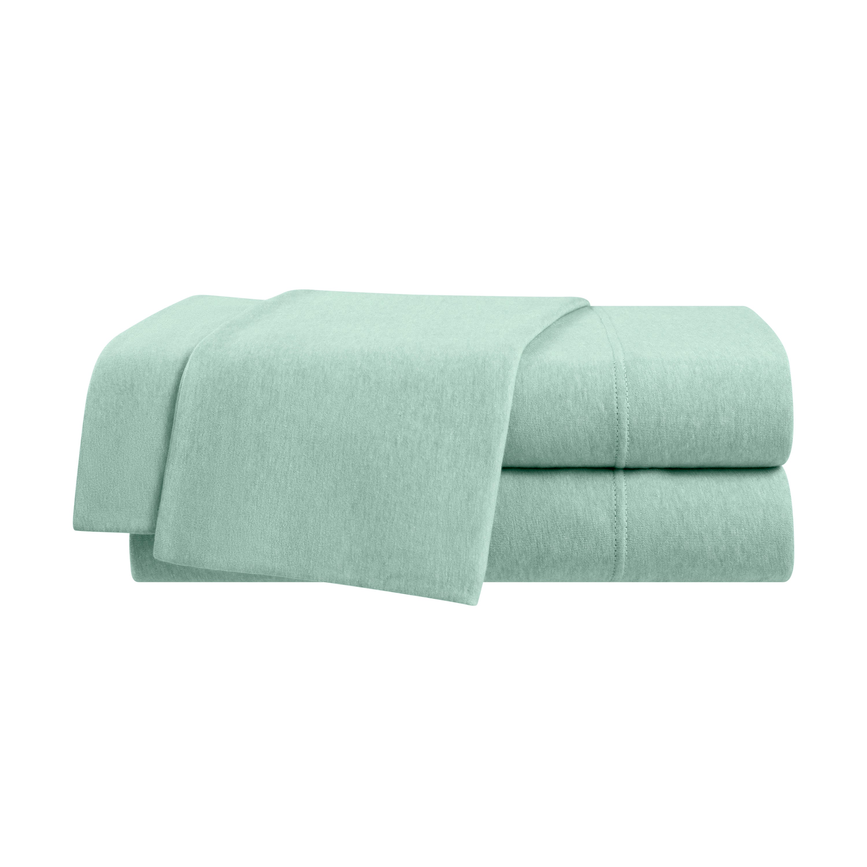 Soft mint green sheet set stacked neatly with a smooth texture.