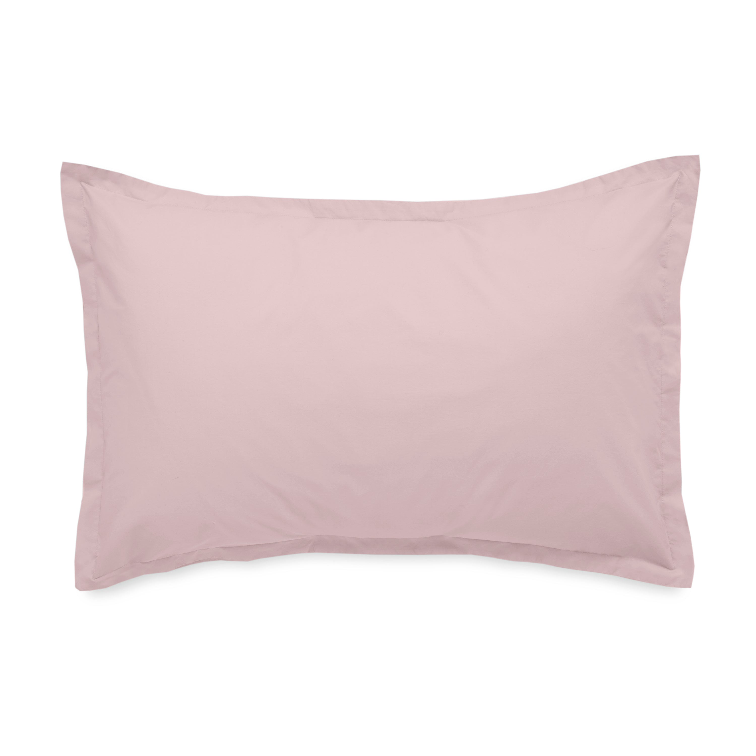 Solid light pink pillowcase with a simple, clean design and a piped edge.