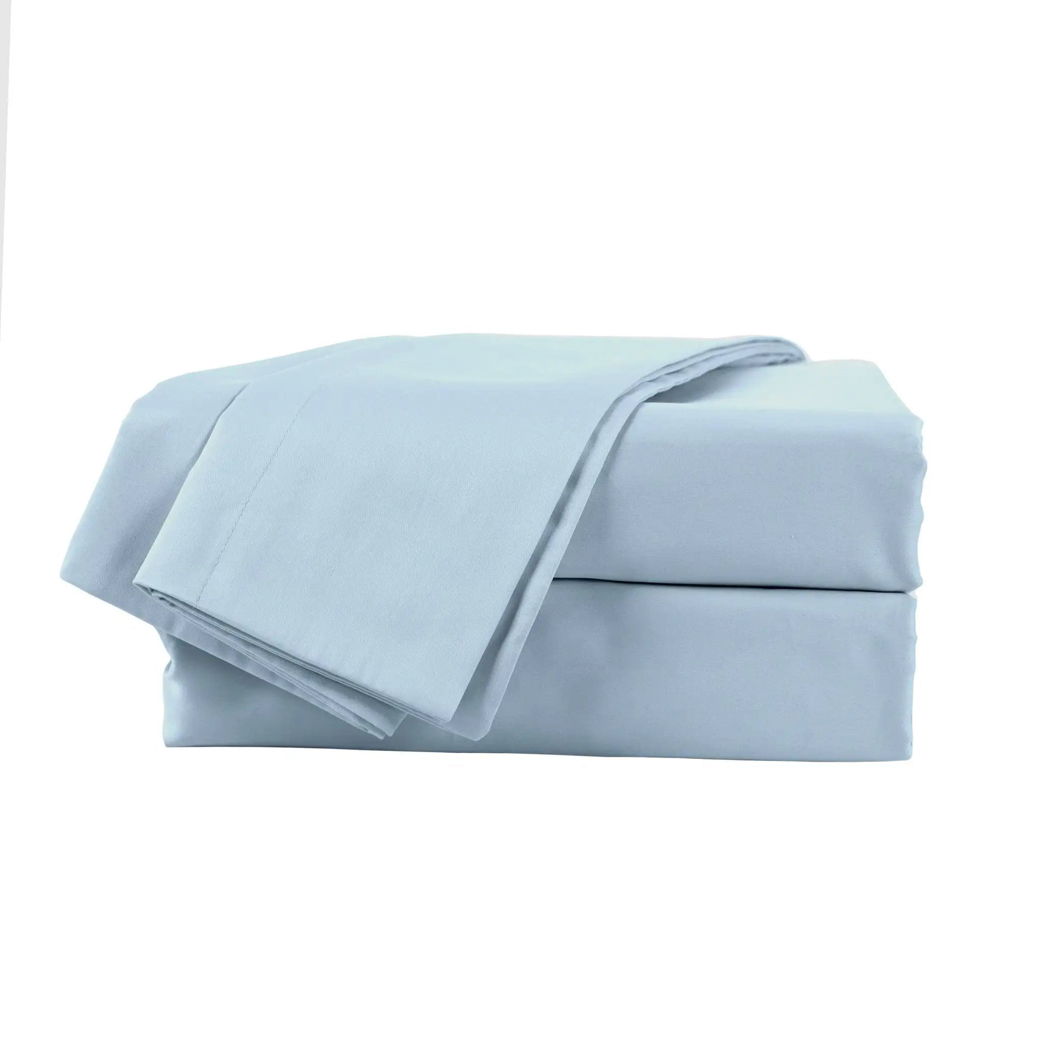 Blue bed sheets set on a white background