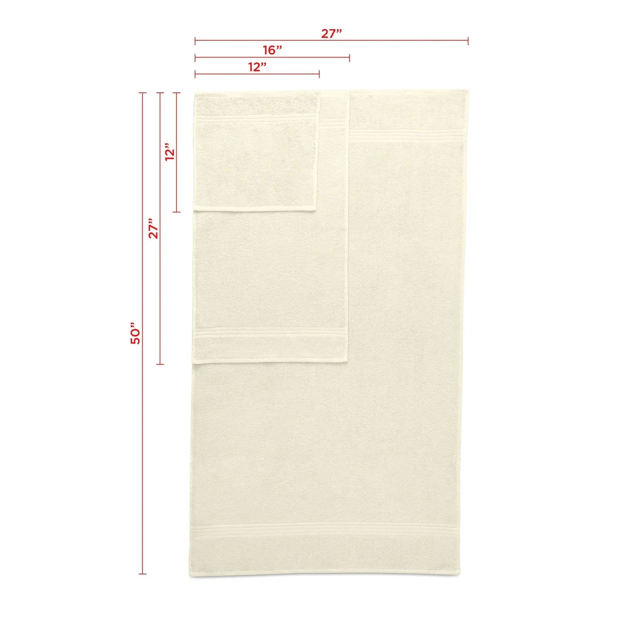 Ivory towel with dimensions labeled on a white background