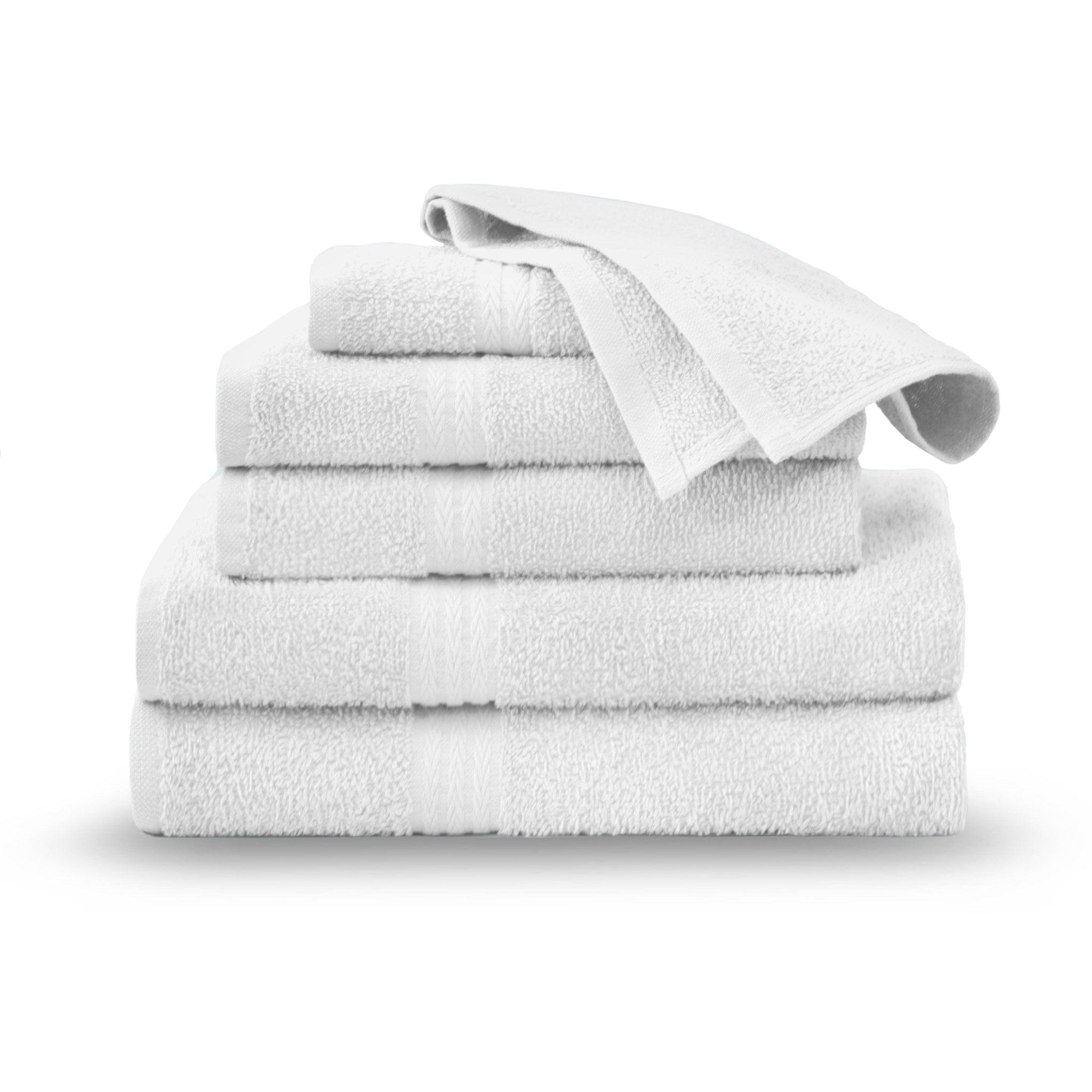 Stack of white towels on a white background