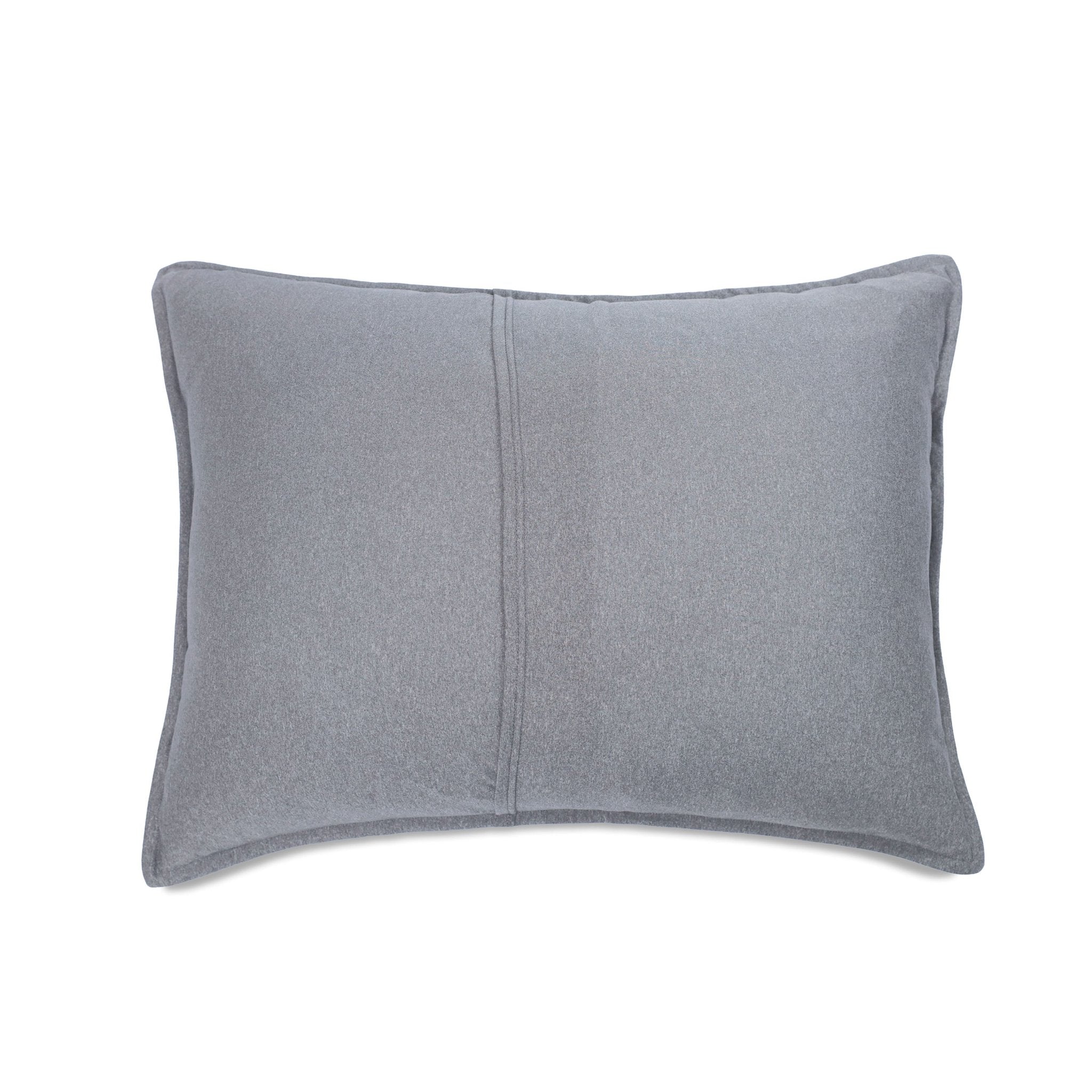 Back view of gray pillow sham on a white background