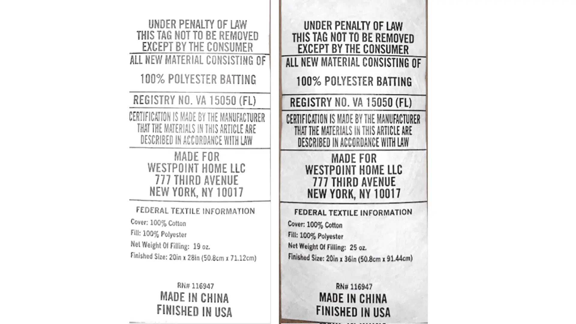 Two identical law labels with text on a white background