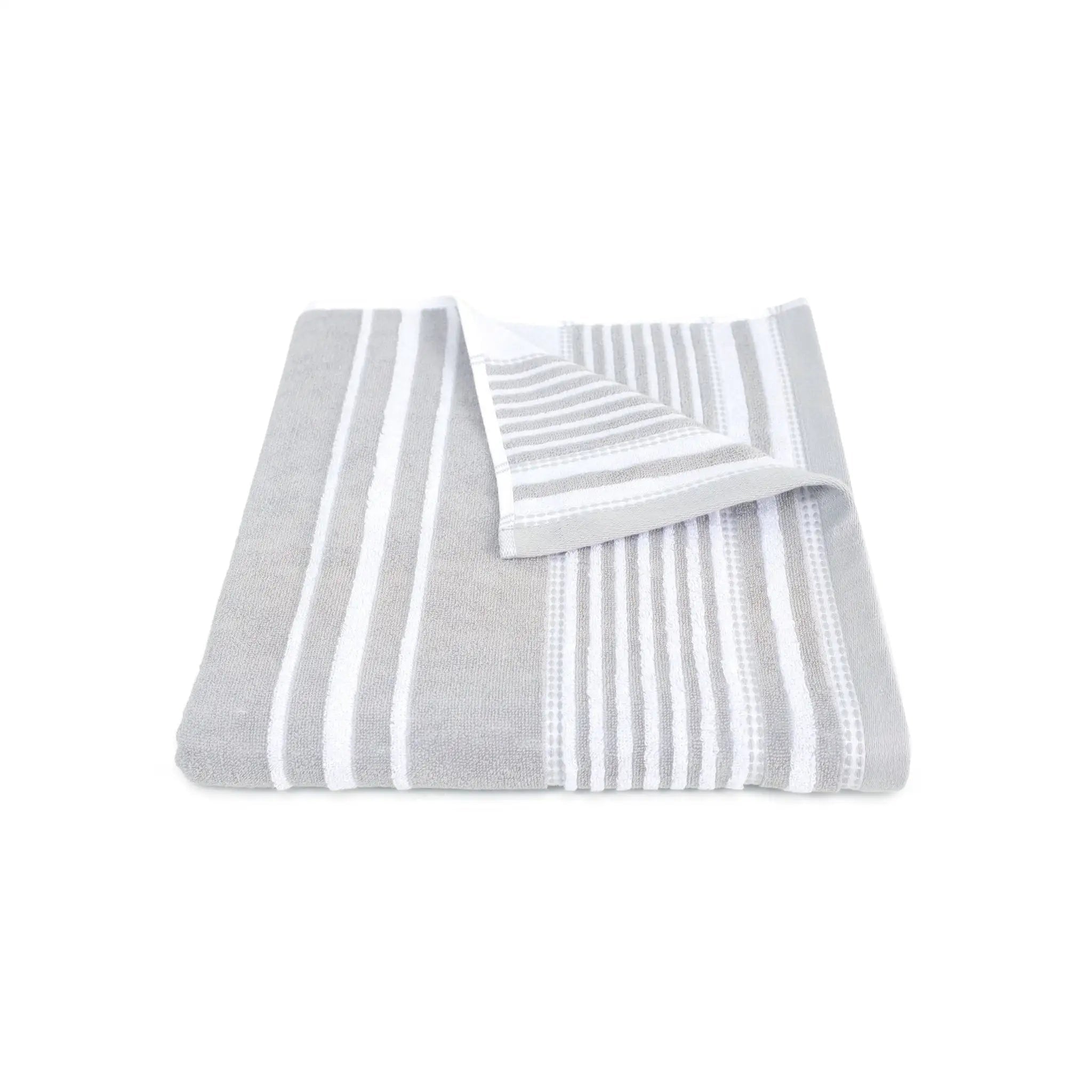Gray striped bath towel on a white background