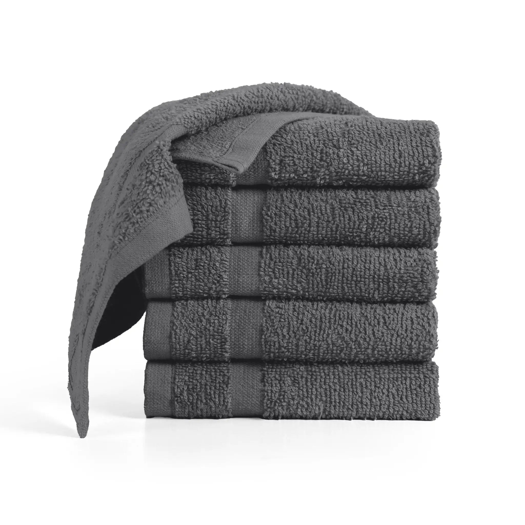 Stack of charcoal washcloths on a white background