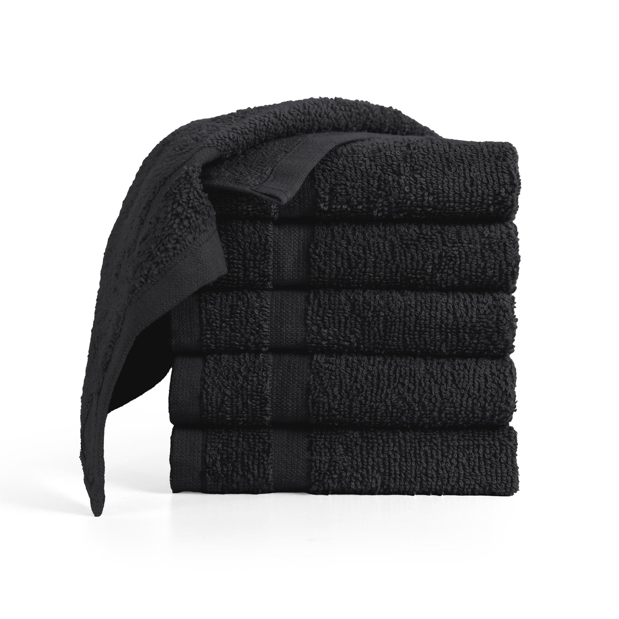 Stack of black washcloth on a white background