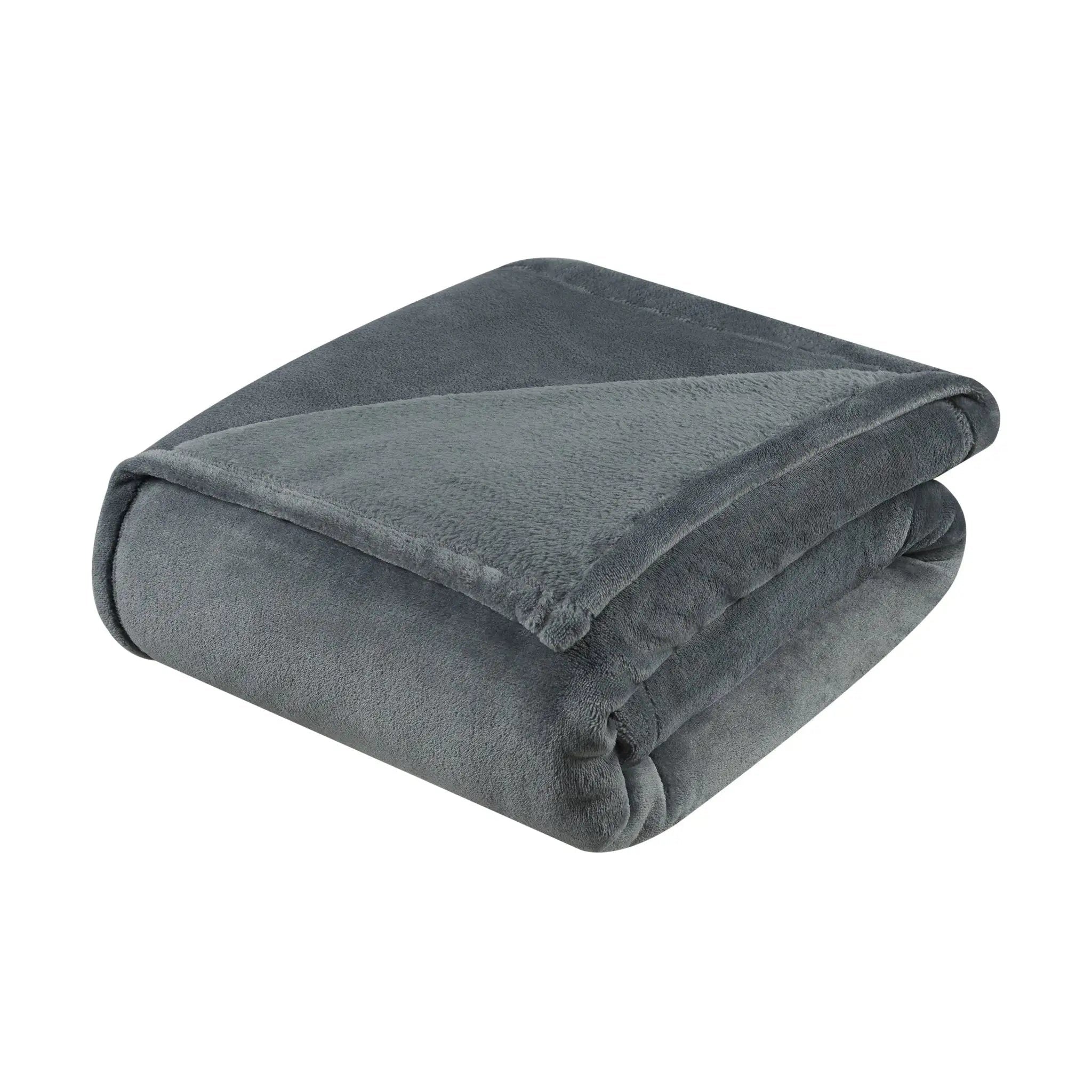 Folded gray blanket on a white background
