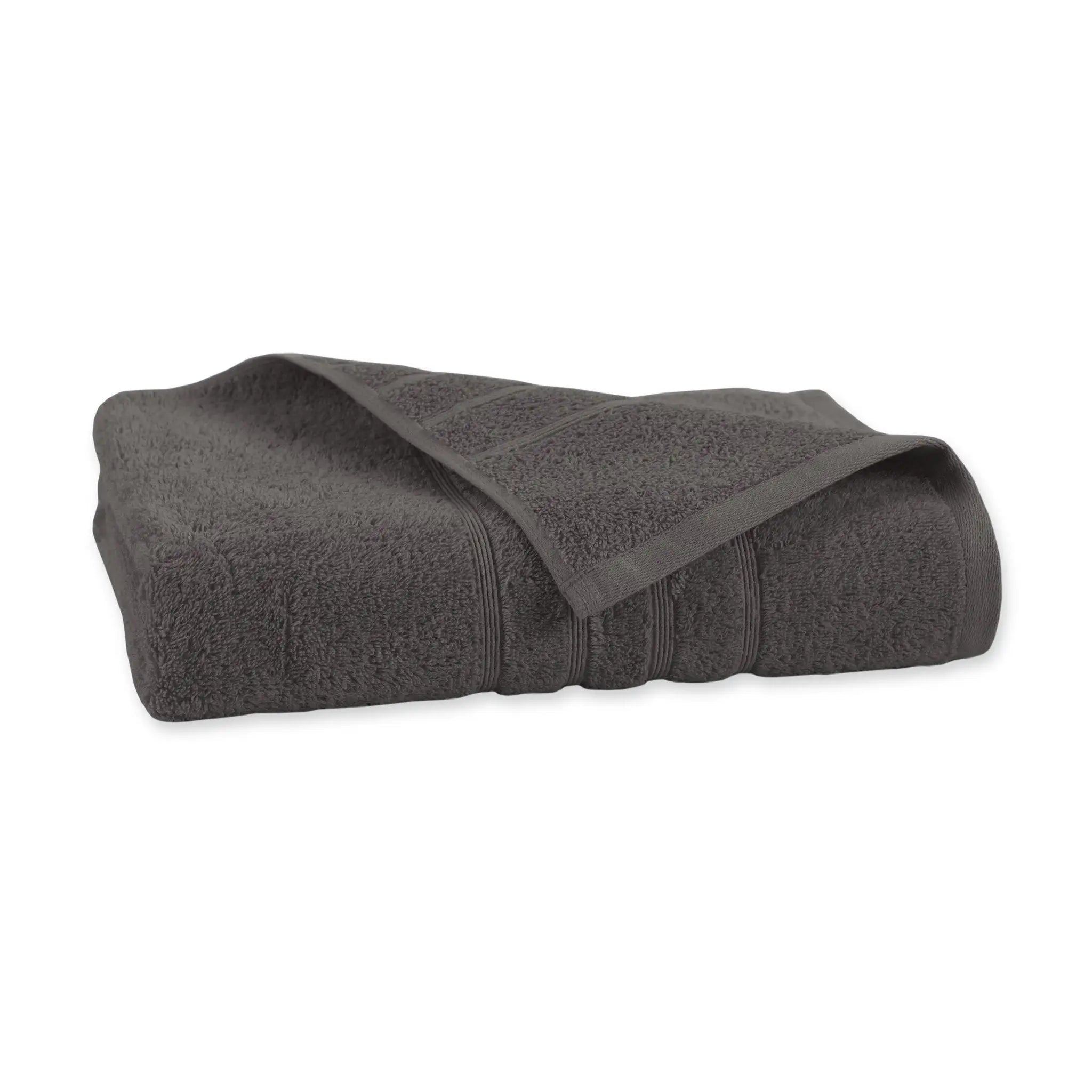 Charcoal coloted bath towel folded on a white background