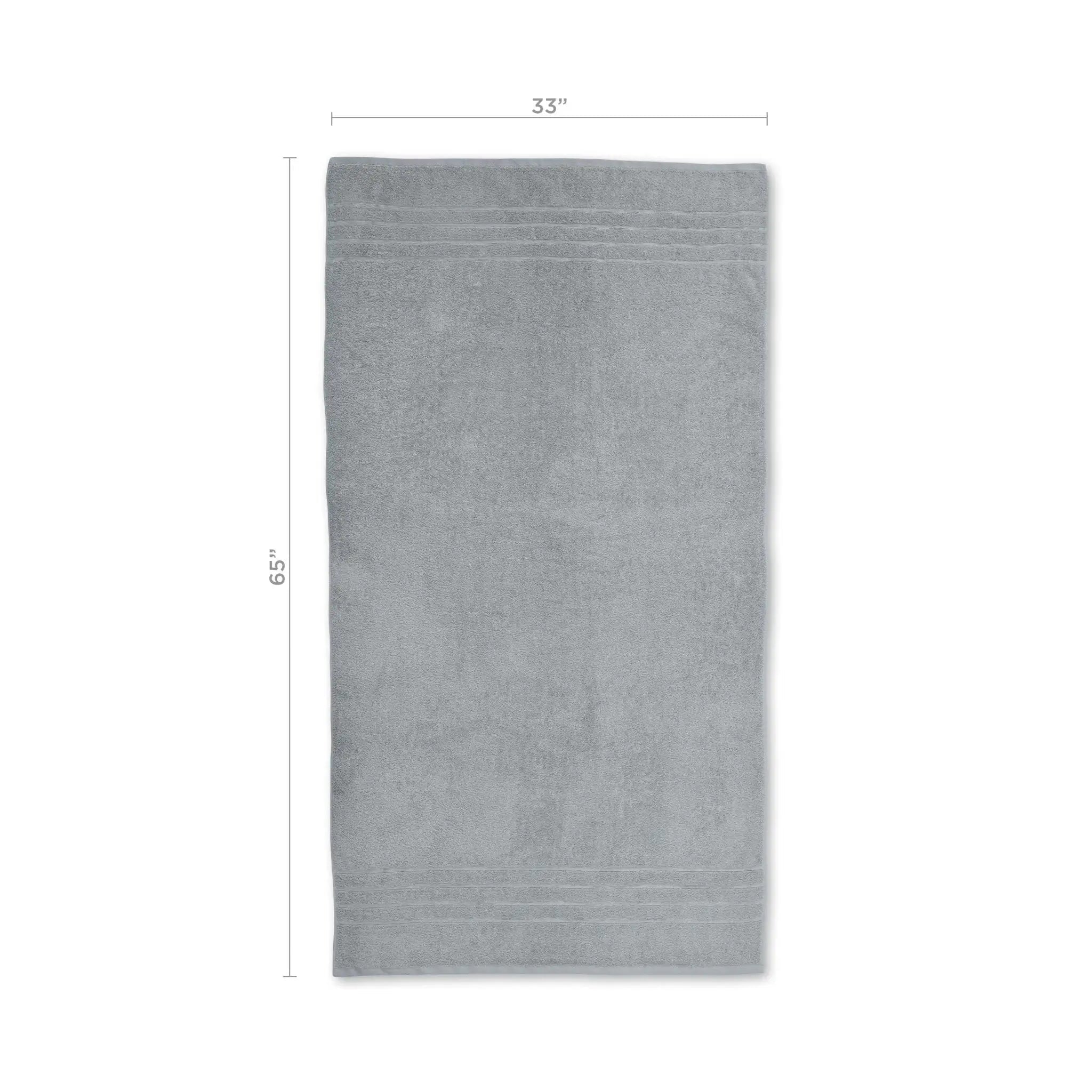 Spa blue bath sheet with dimensions on a white background