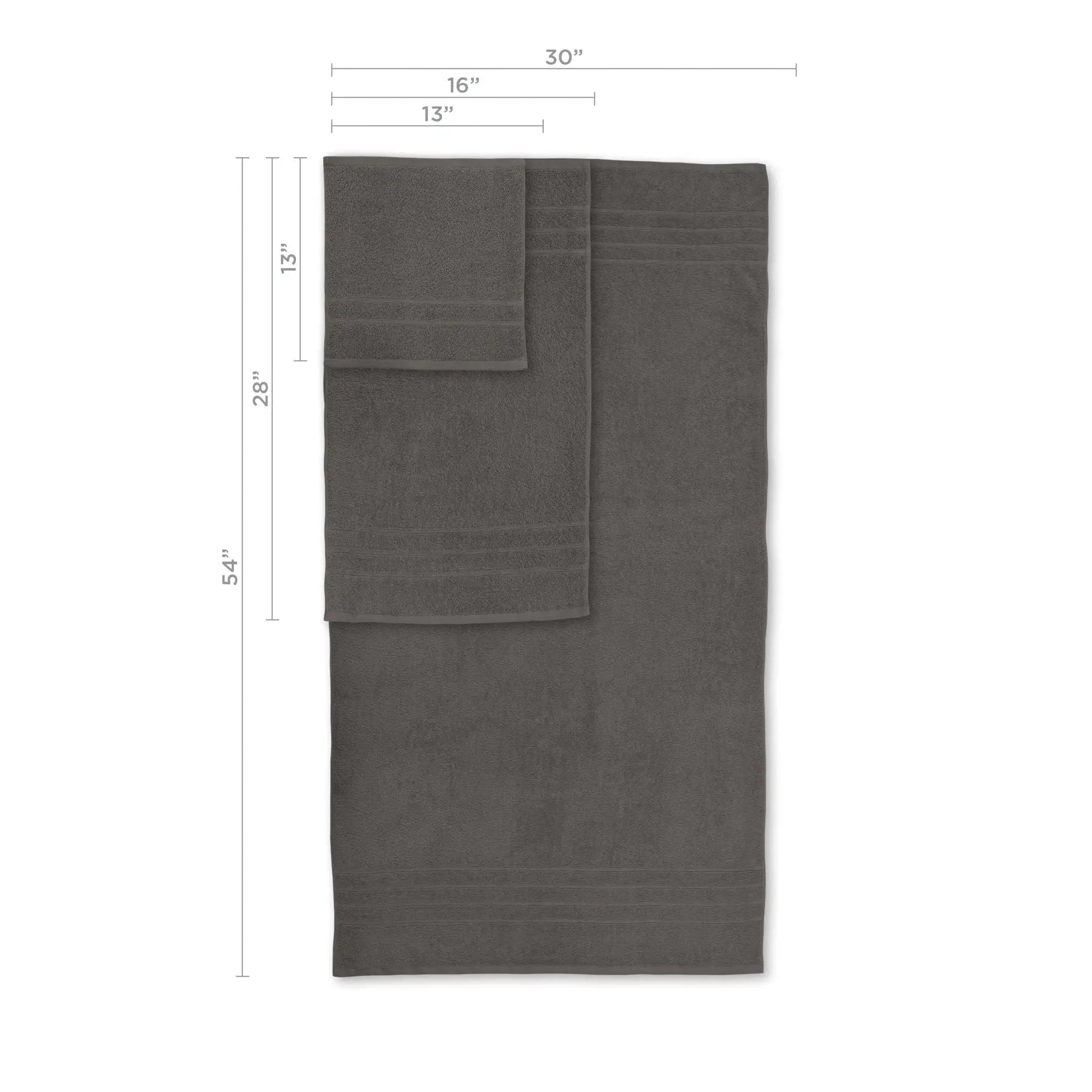 Gray towel with dimensions on a white background
