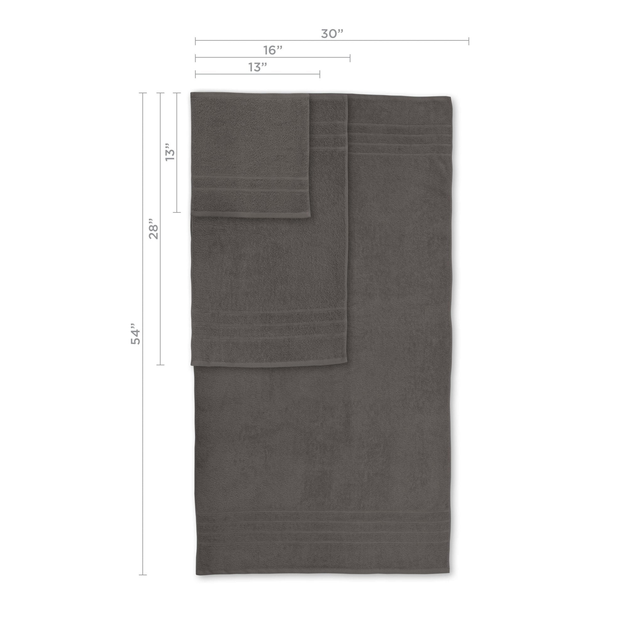Gray towel with dimensions on a white background