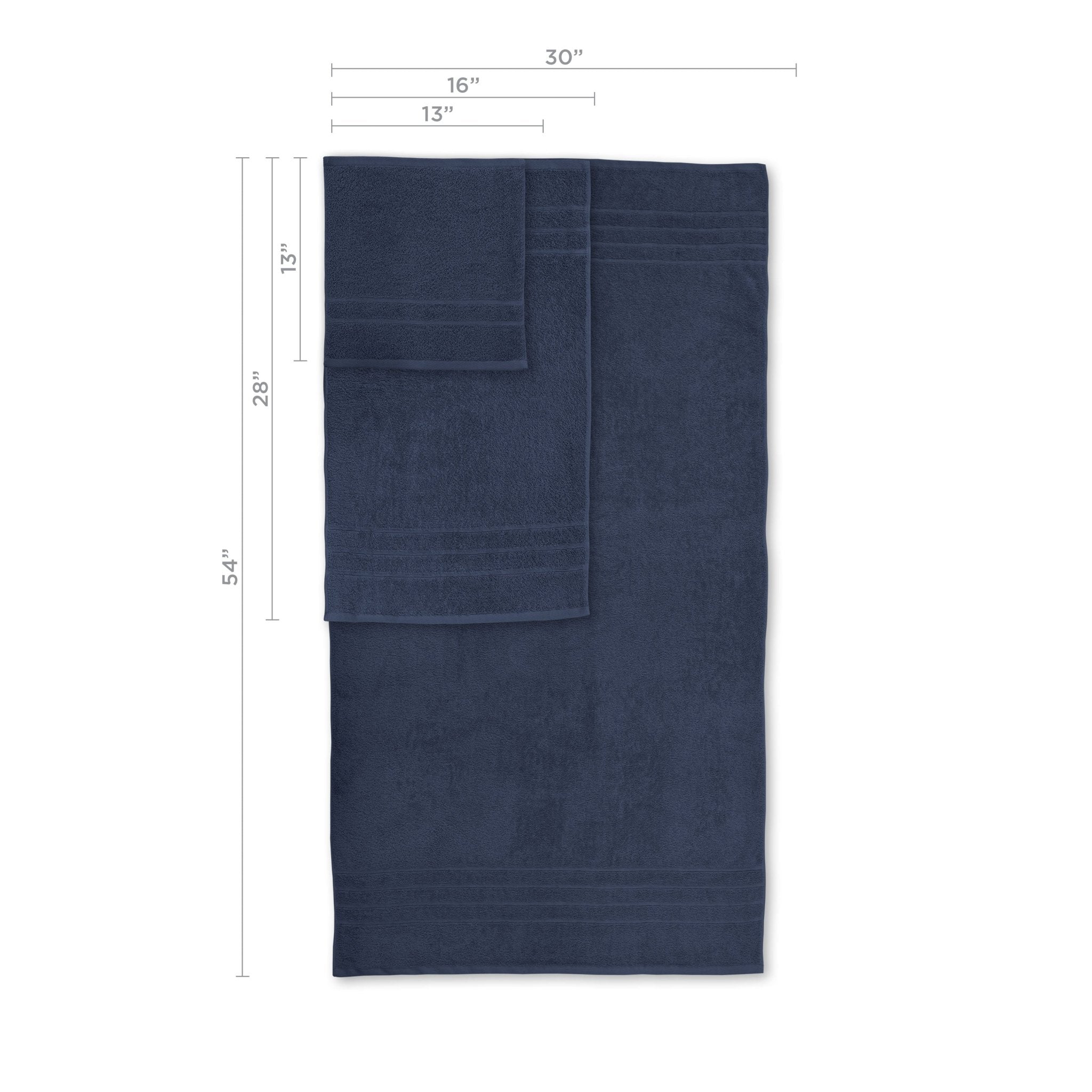 Estate blue towel with dimensions on a white background