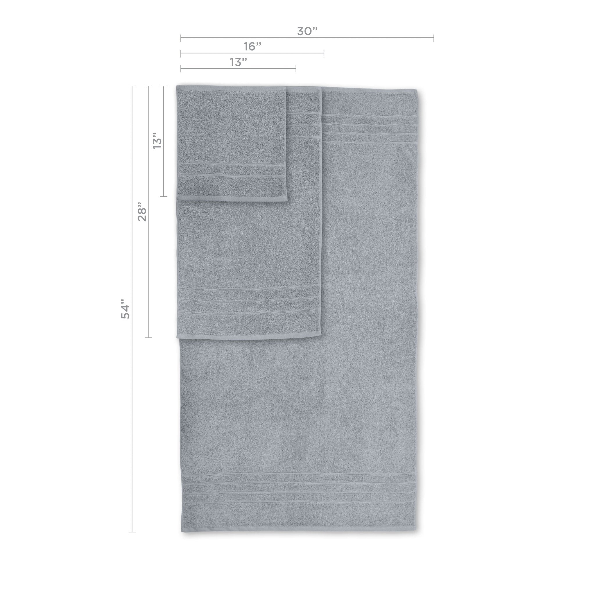 Spa blue towel with dimensions on a white background