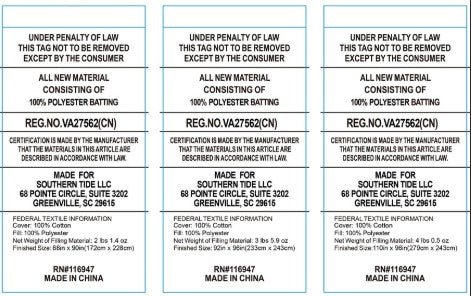 Three identical labels with text and product information on a white background