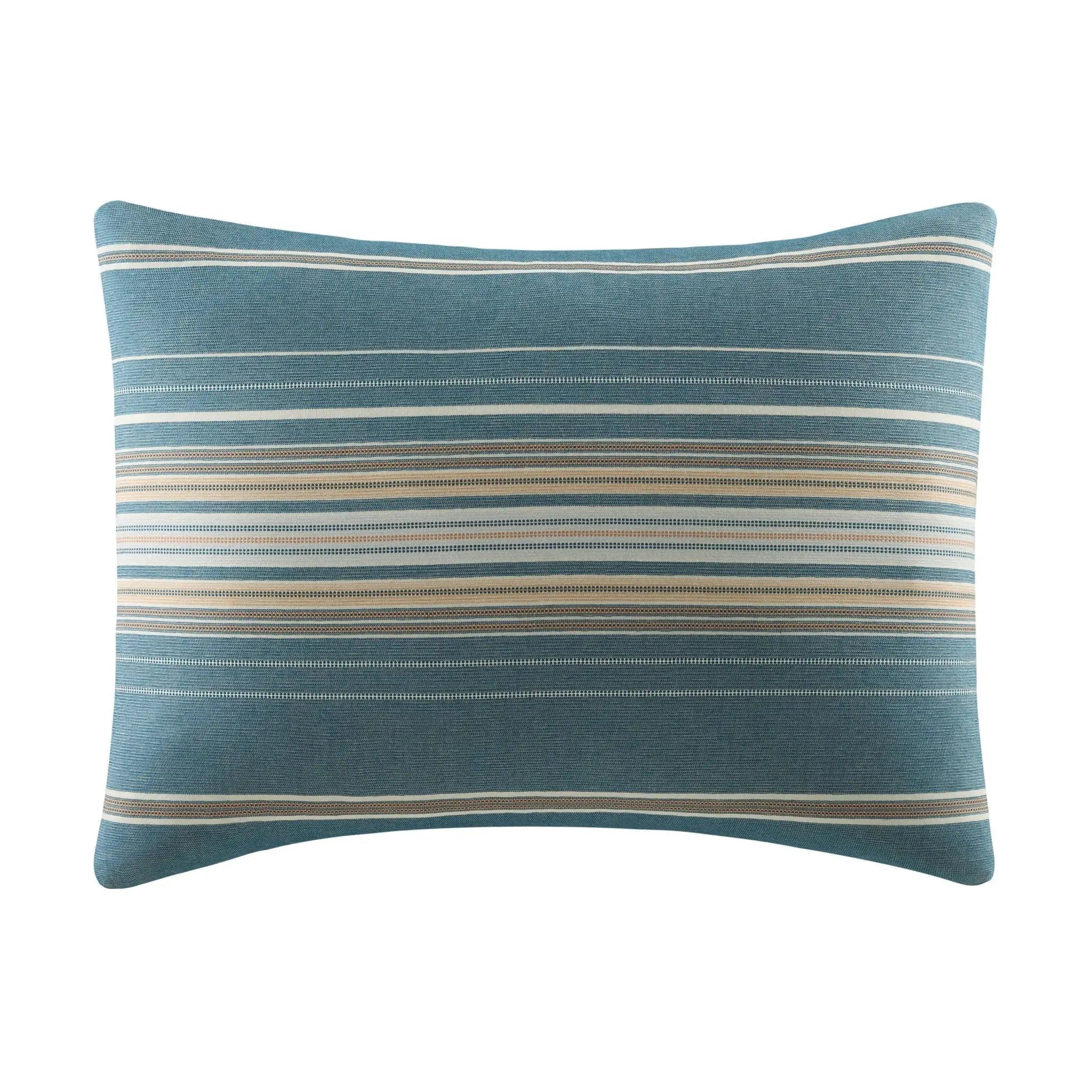Blue striped pillow sham on a white background