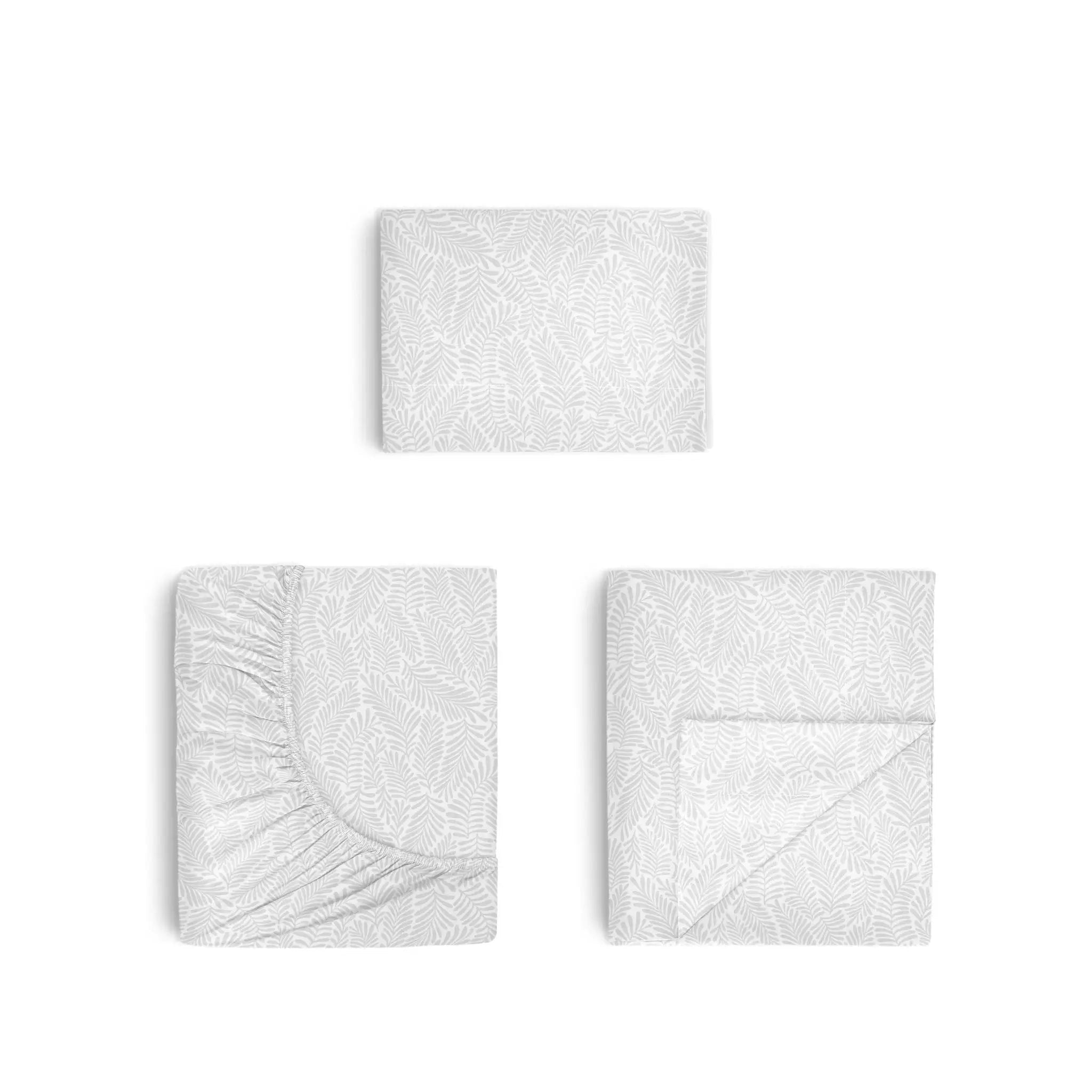 Set of three white textured sheets on a white background