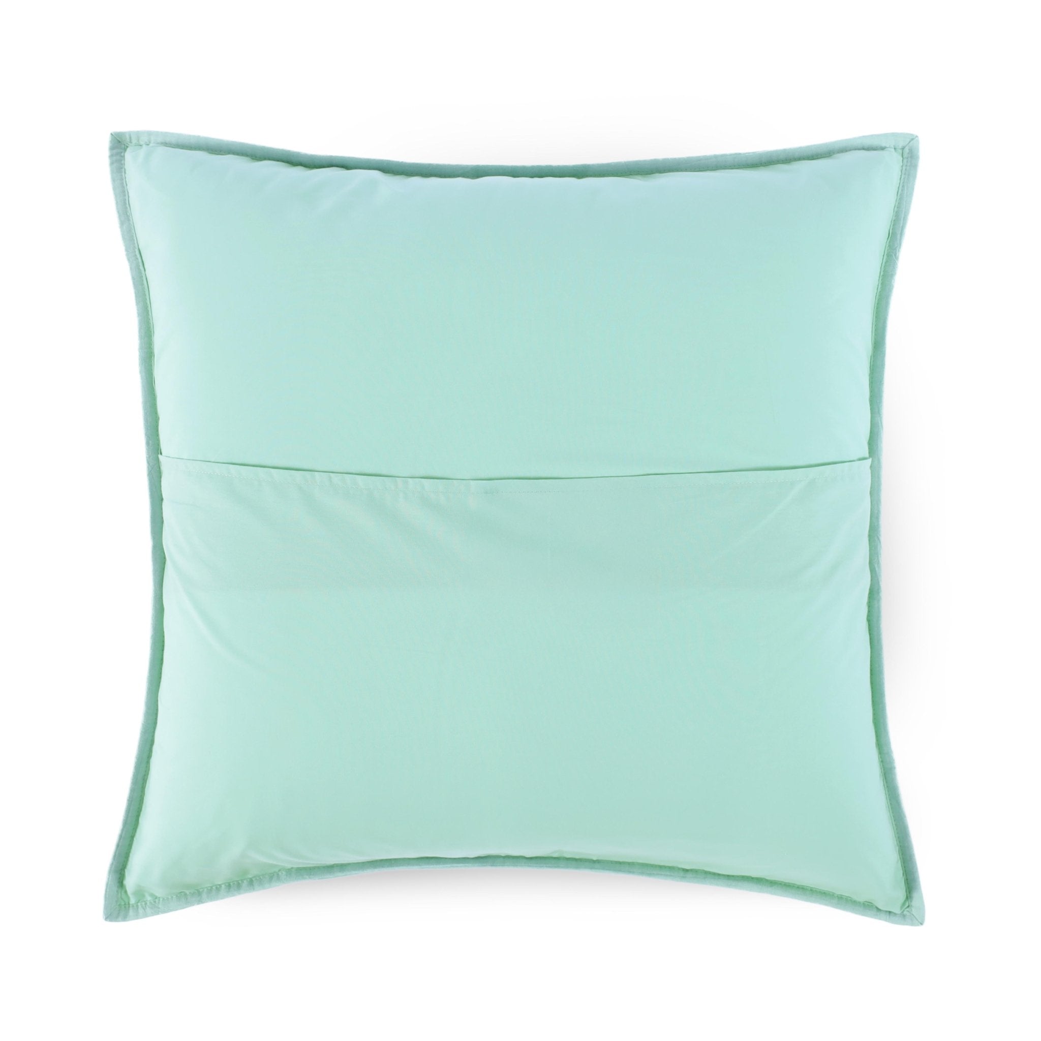 Back view of light green euro sham on a white background