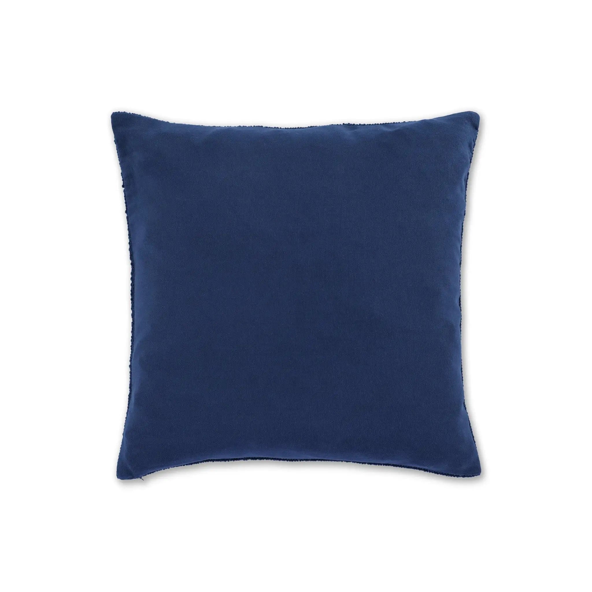 A square navy blue throw pillow with a soft, plush velvet-like texture, shown against a plain white background.