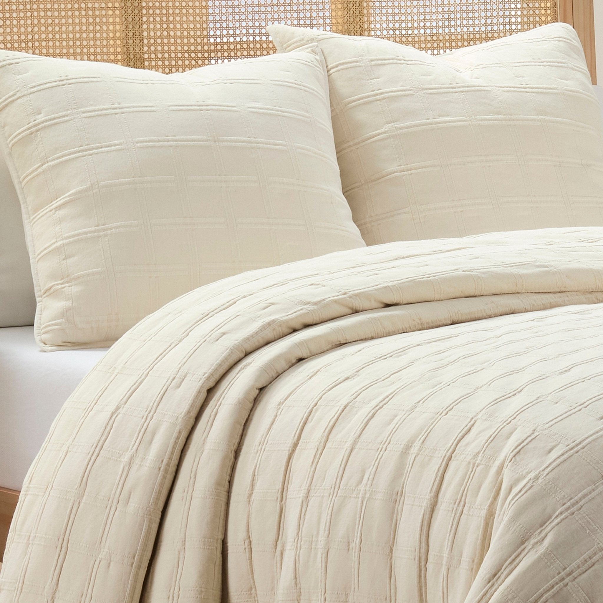 Southern Tide Marco Island 100% Cotton Basketweave Jacquard Ivory Quilt and Euro