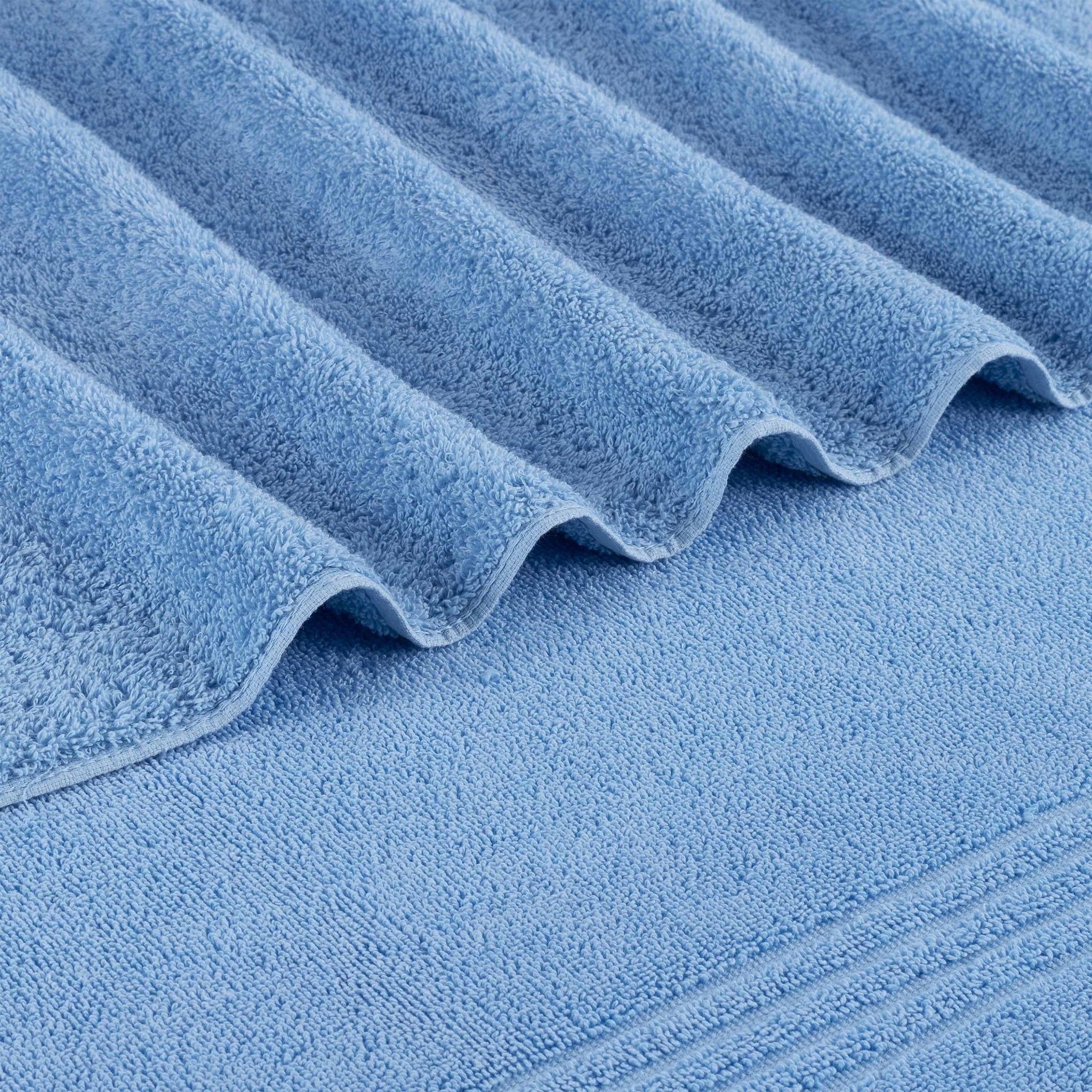 Close-up of a blue textured bath towel