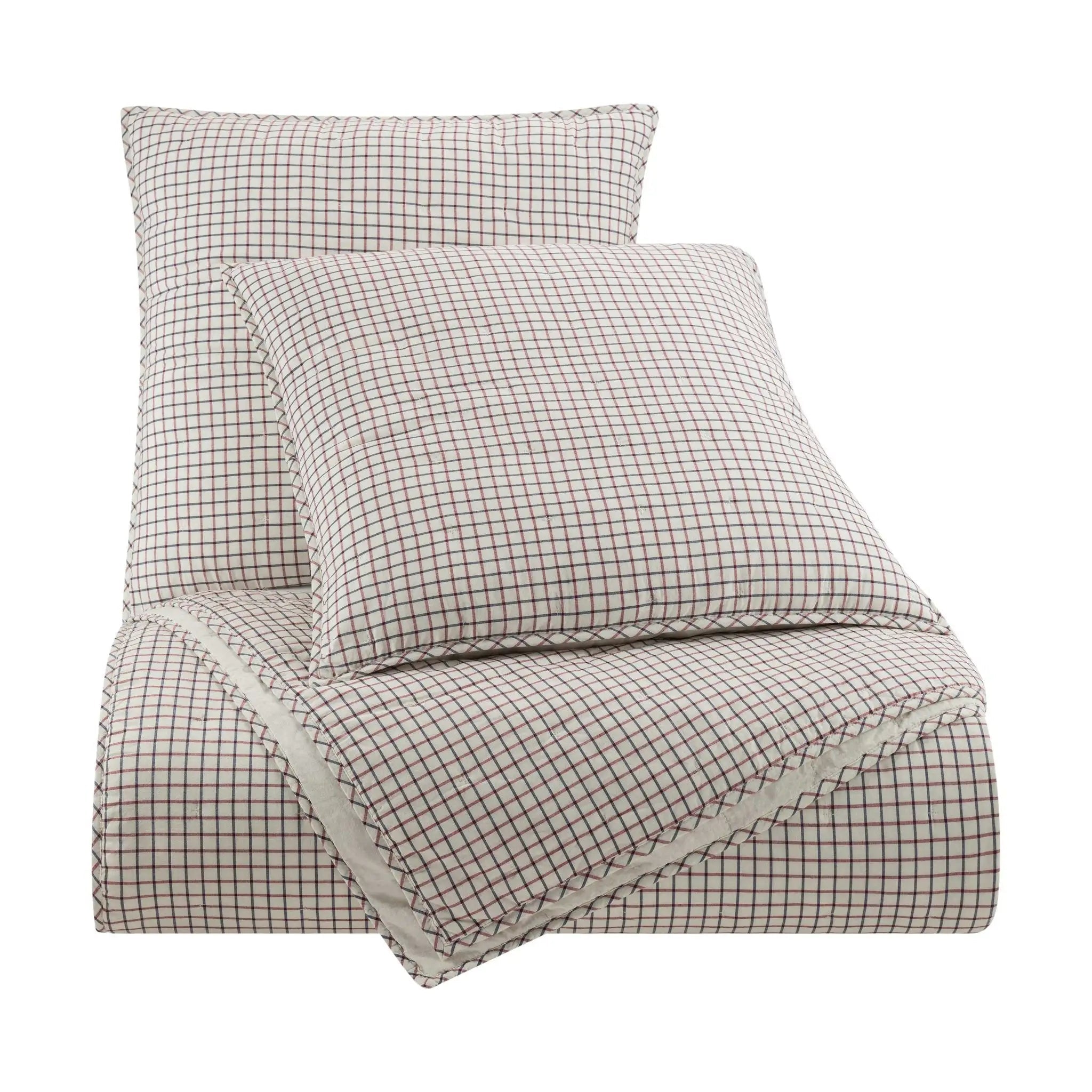 Checkered quilt set with two euros on a white background