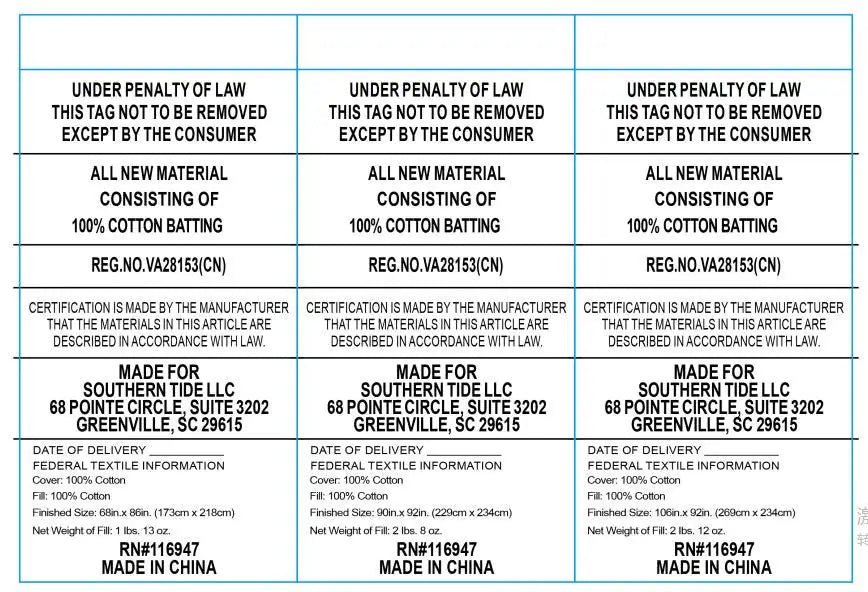 A white square label with a light blue grid and multiple text blocks containing product information.