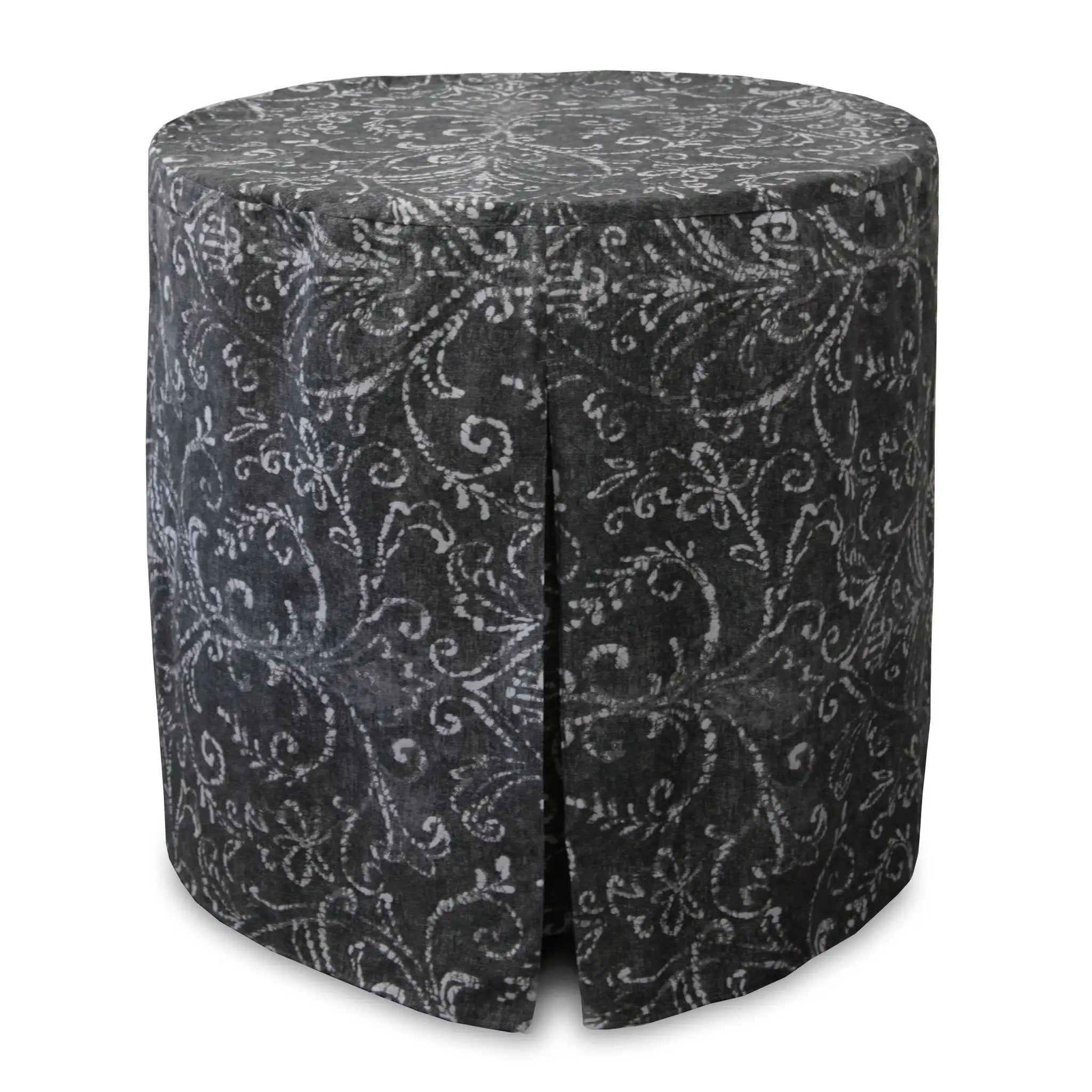 Round table cover with black and white pattern on a white background