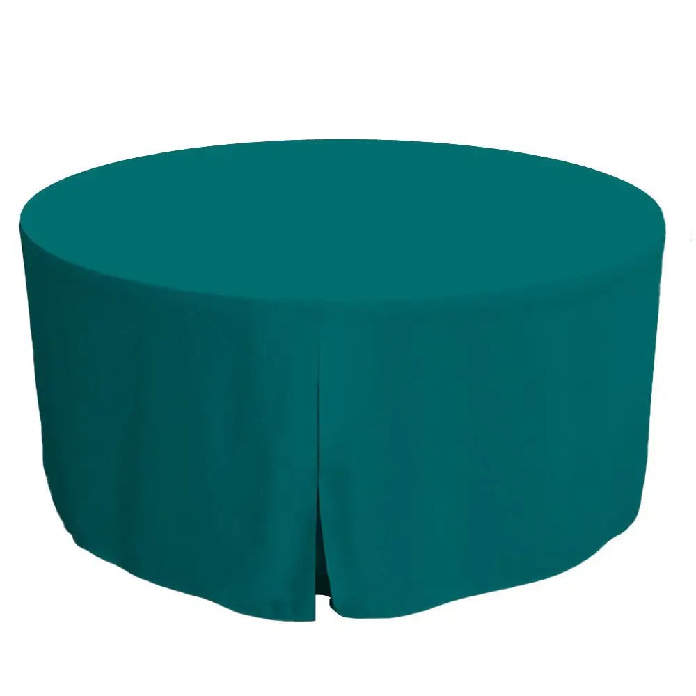 Teal round table cover on a white background