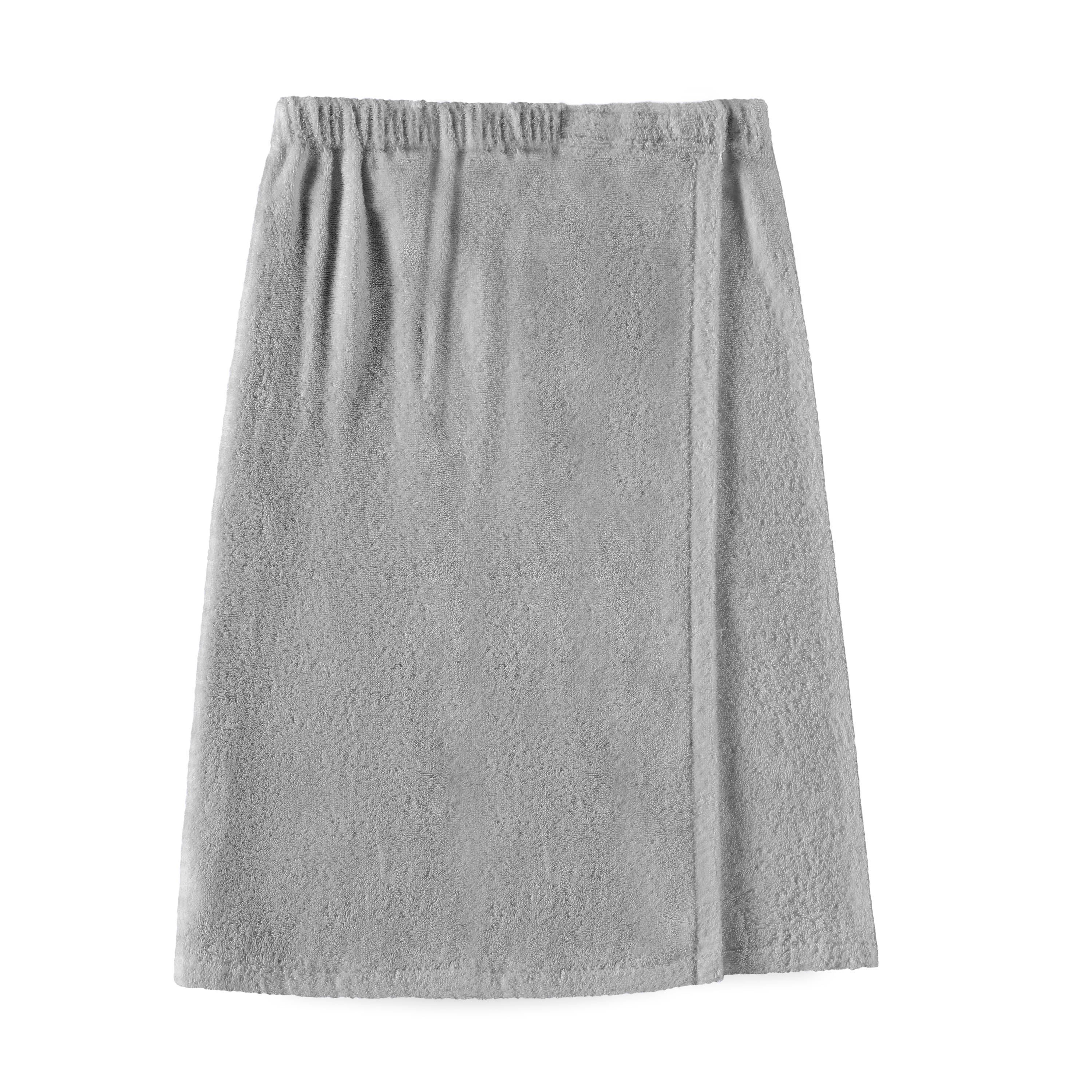 Gray adult shower wrap with an elastic waistband and soft, textured fabric.