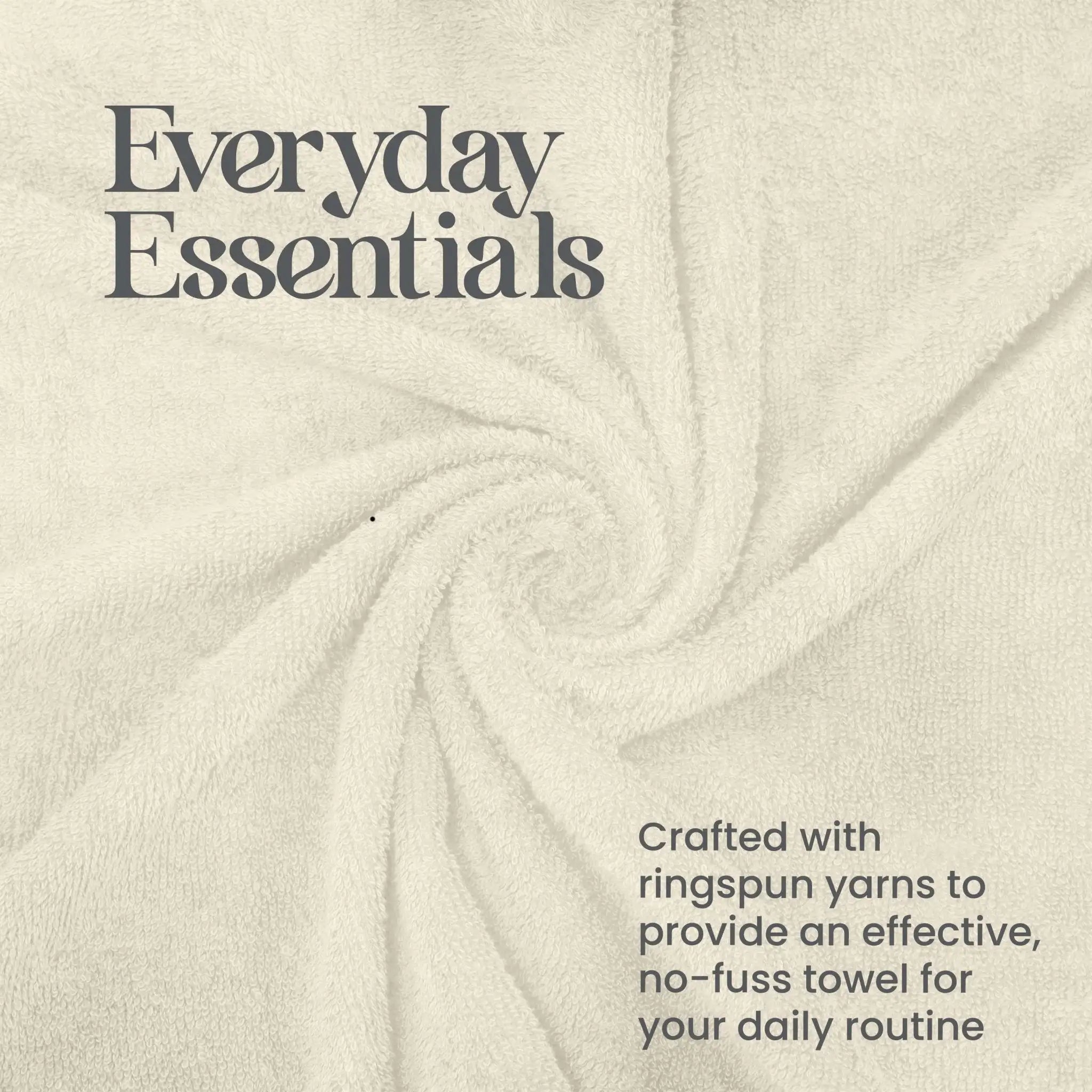 Textured ecru fabric with 'Everyday Essentials' and product description on a beige background