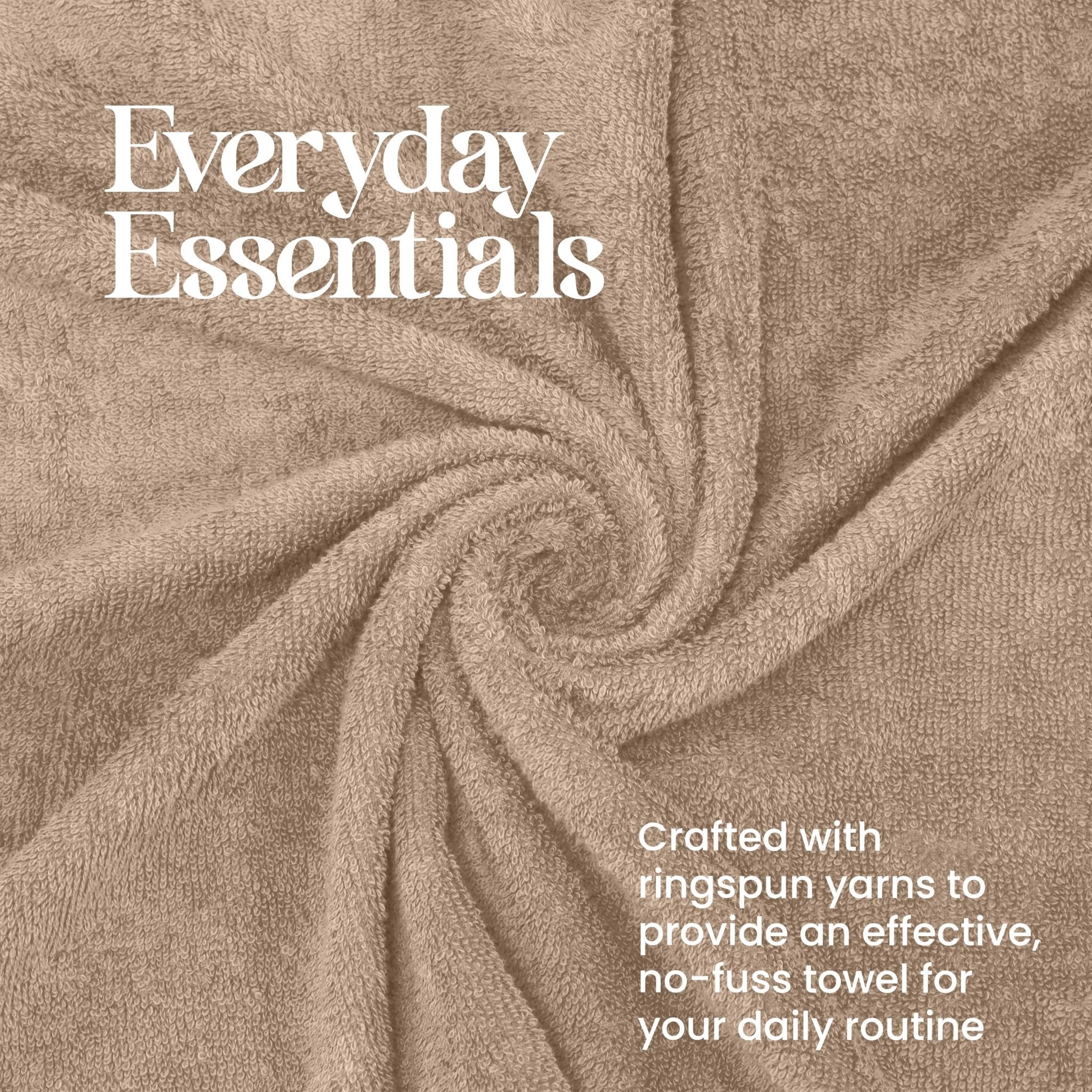 Linen towel with 'Everyday Essentials' text and yarn information