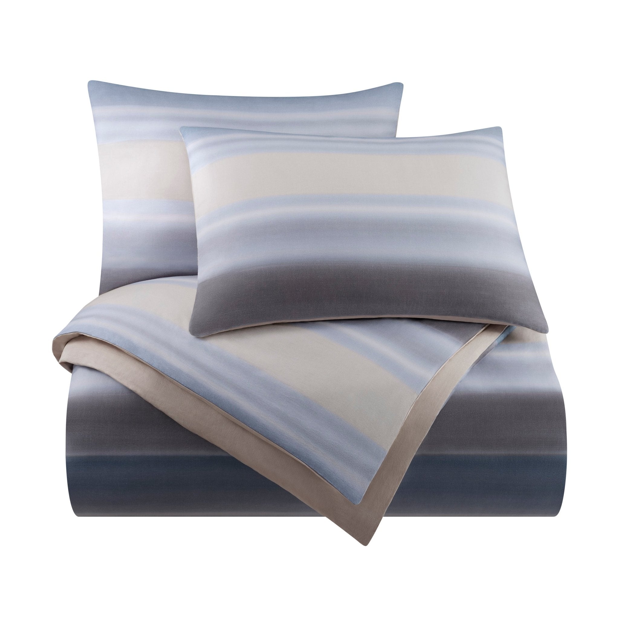 Striped comforter set on a white background