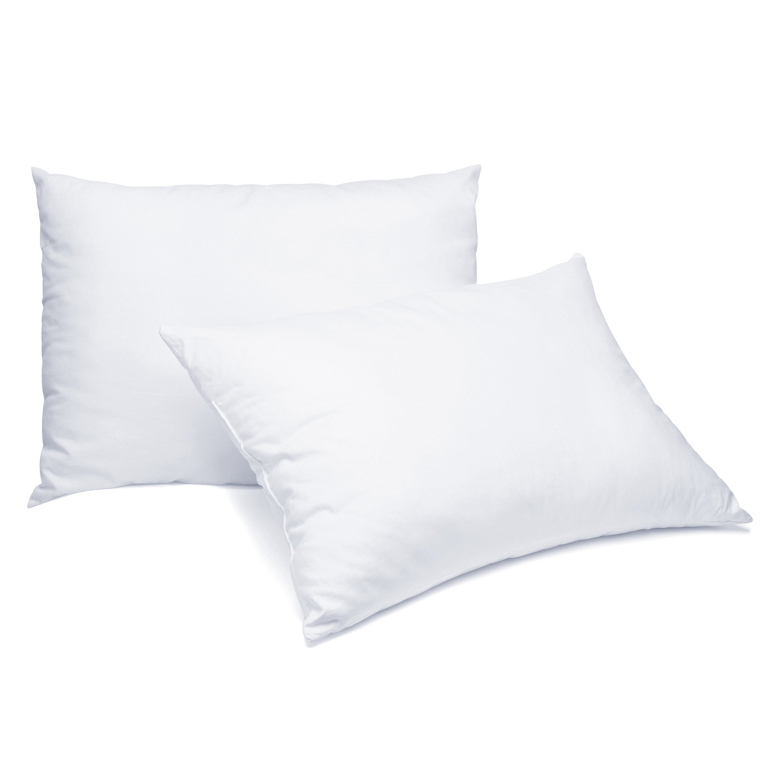 Two white garnetted pillows stacked at an angle on a white background.