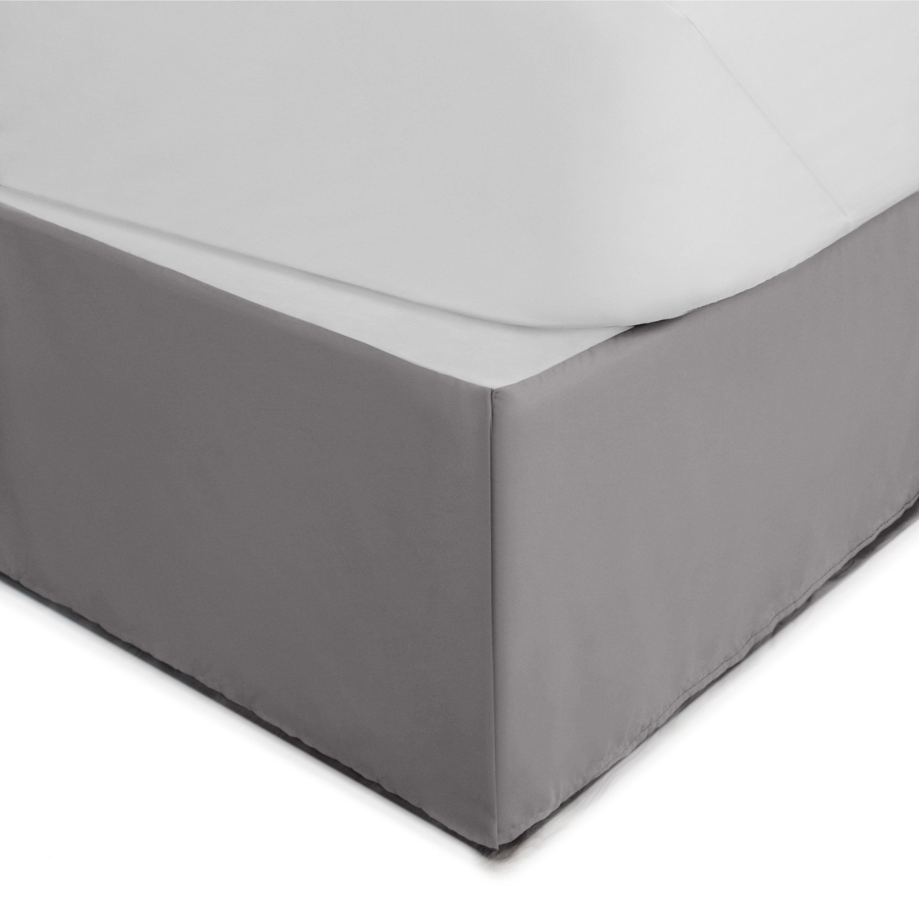 Gray bed skirt with a 21-inch drop, covering the box spring and bed frame.