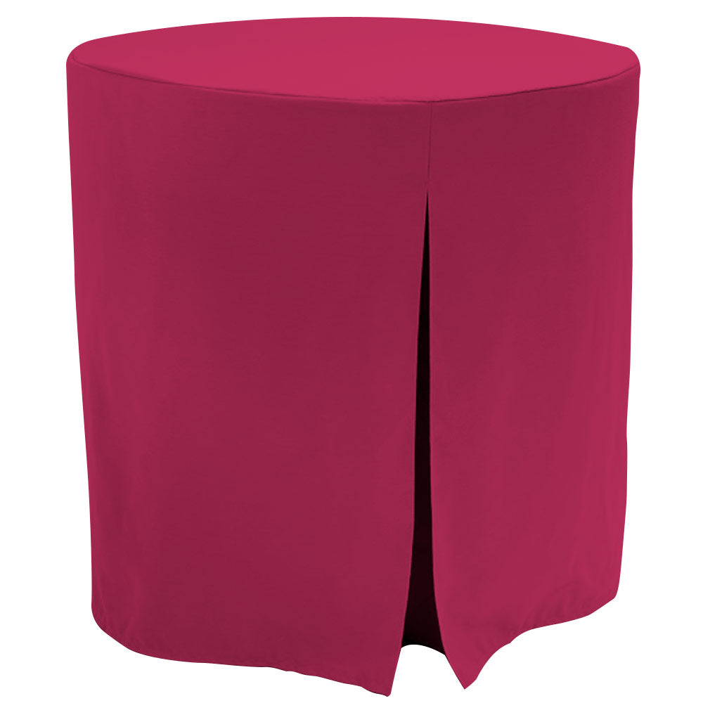 Round table cover in a solid magenta color with a slit for easy access.