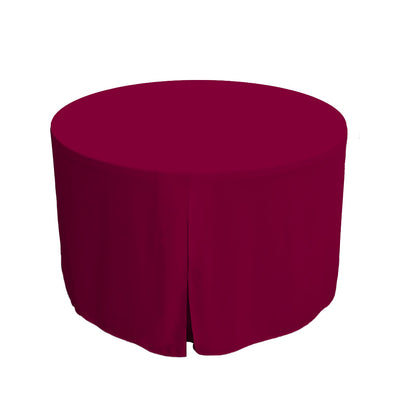 Round table cover in burgundy, designed to fit a 48-inch table with a draped edge.