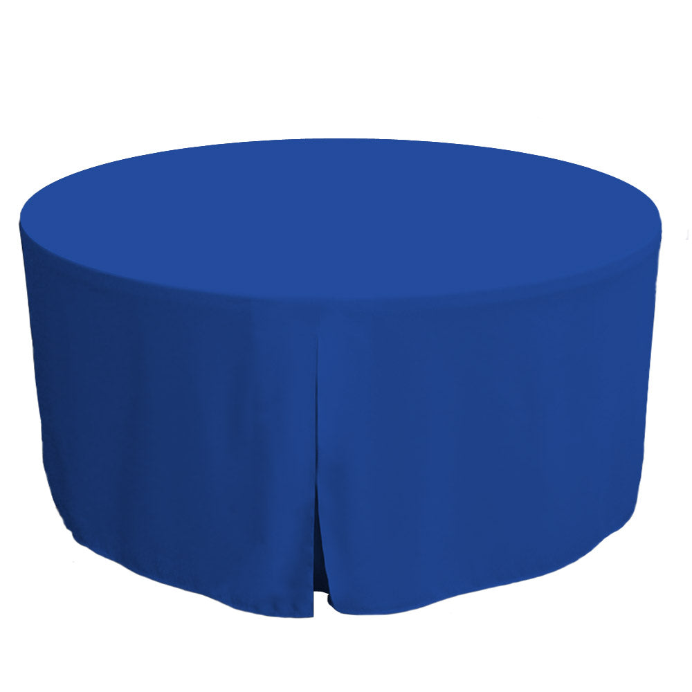 Round table cover in solid blue, designed to fit a 60-inch diameter table.