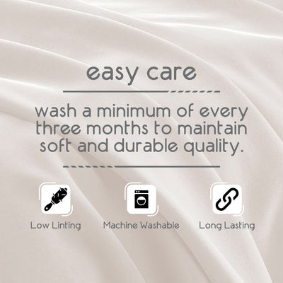 Text on a soft, light-colored fabric background detailing care instructions for a blanket.